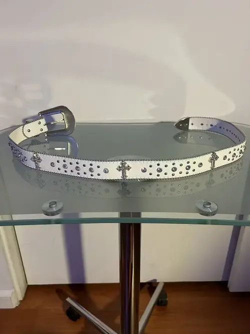 High Sport × Japanese Brand Belts Y2K Cross Rhinestone Belt (white) Size ONE SIZE - 1 Thumbnail