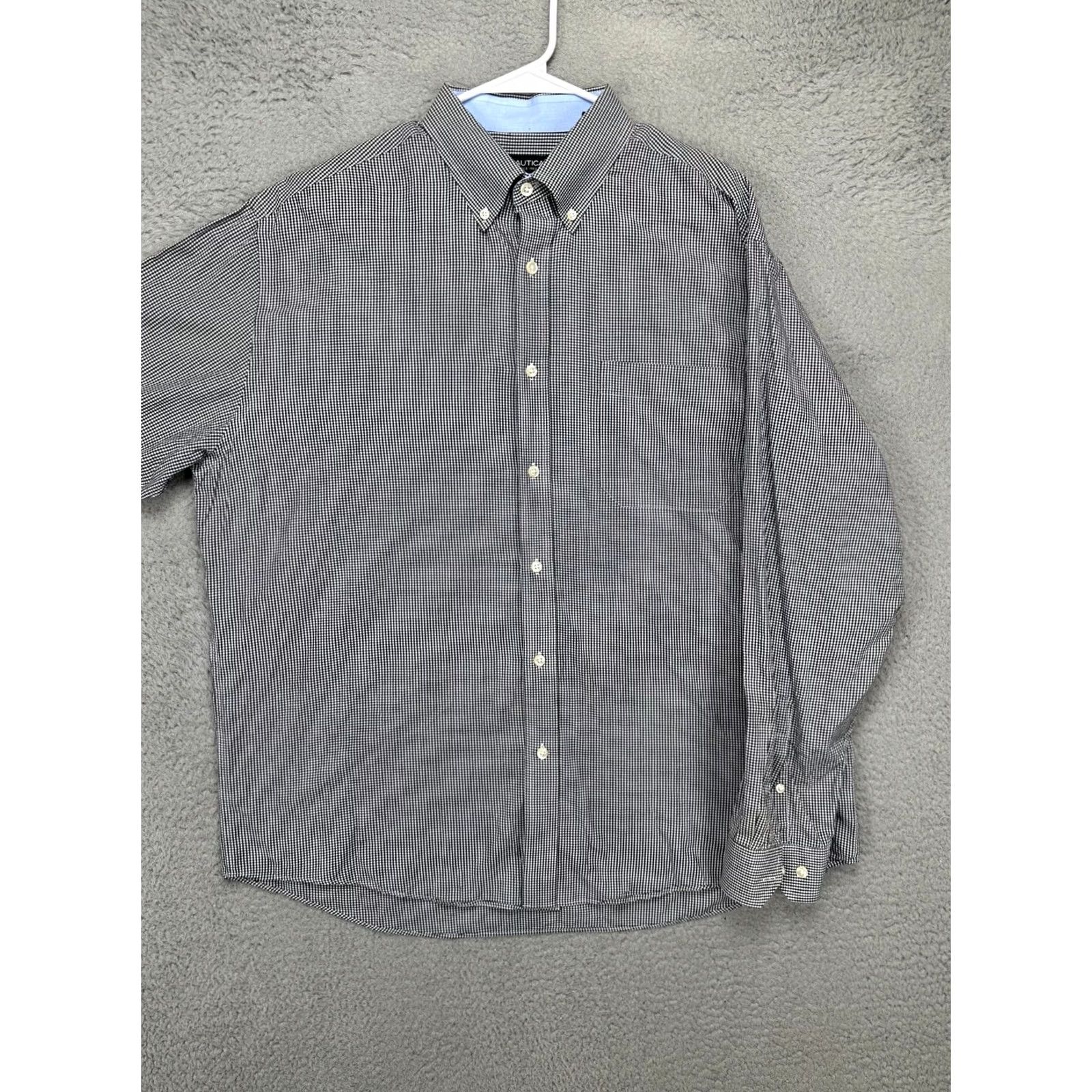 Nautica Nautica Dress Shirt Mens 17 34-35 Black White Shepherd Check Button-Down Shirt Size 46R - 4 Thumbnail