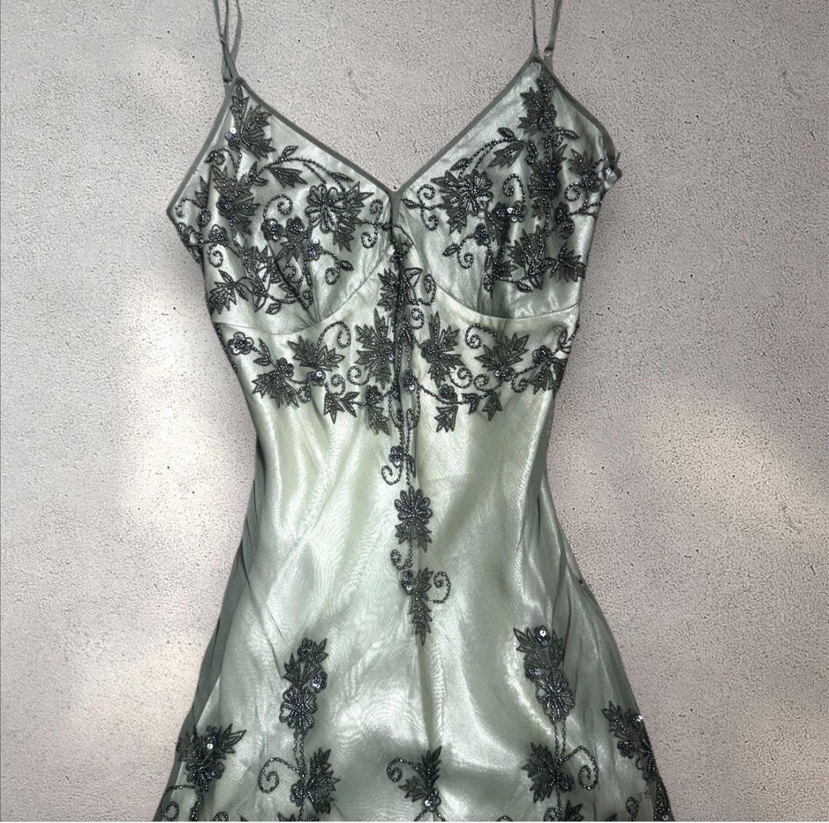 Adrianna Papell 90s woodland fairy whimsygoth beaded silk maxi dress Size S / US 4 / IT 40 - 5 Thumbnail