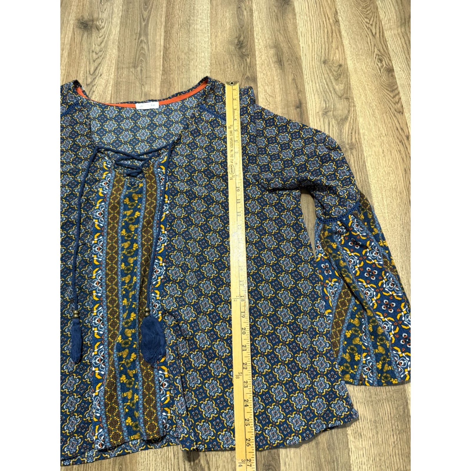Vintage Skylar & Jade Blouse Women's Plus 2X Blue Red Yellow Printed Long Sleeve V-Neck Shirt Mens Womens Girls Bed? Size XXL / US 16-18 / IT 52-54 - 7 Thumbnail
