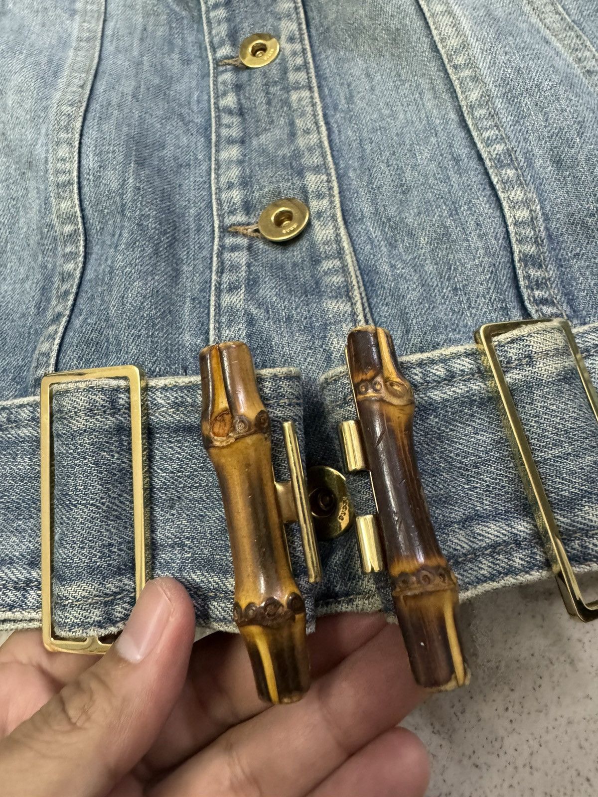 Gucci VINTAGE 2004 GUCCI X TOM FORD BAMBOO BELT DENIM JACKET Size M / US 6-8 / IT 42-44 - 6 Thumbnail