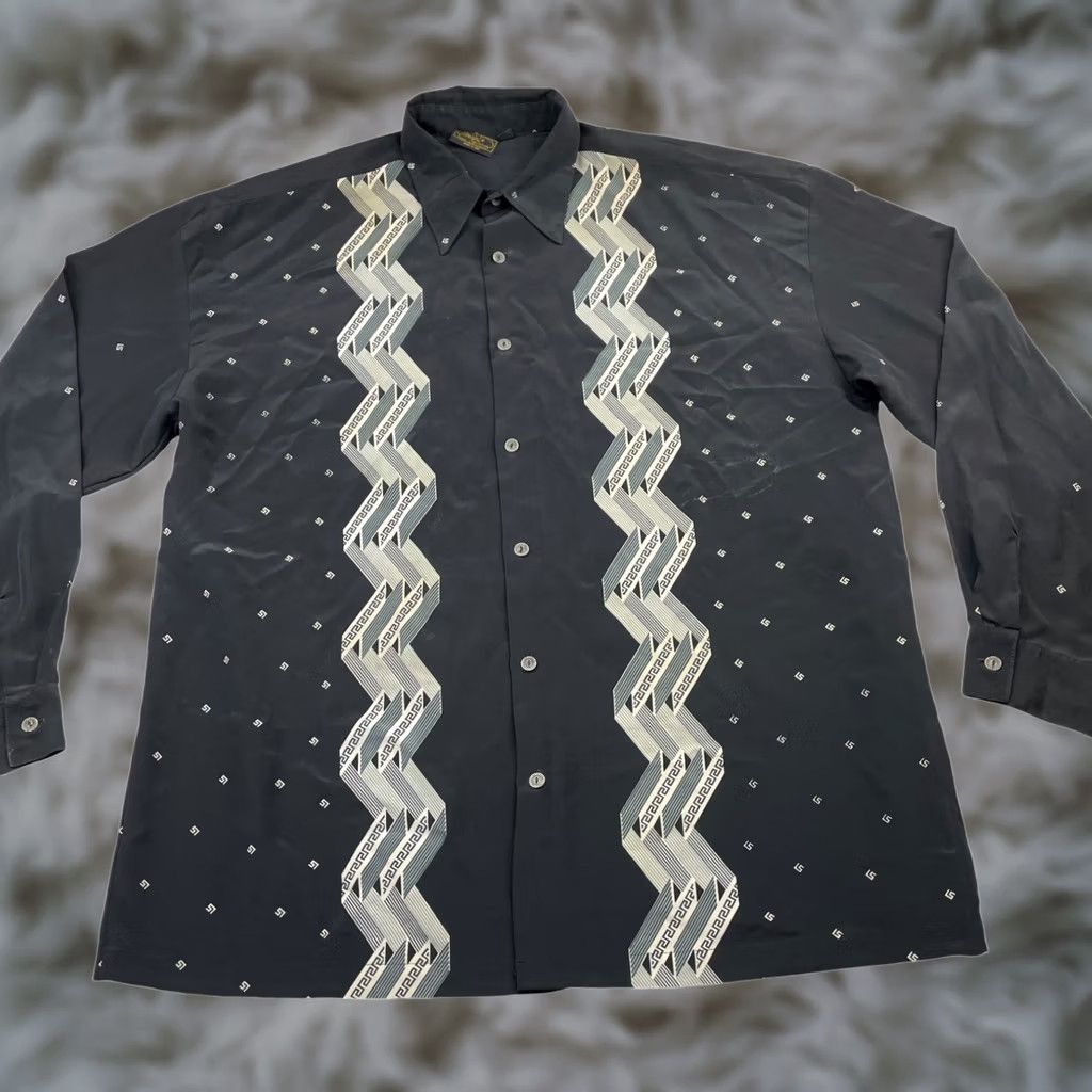 Vintage VINTAGE Monzini Shirt Geometric Baroque Black 2XL Long Sleeve Button-Up USA Mens Size US XXL / EU 58 / 5 - 1 Thumbnail
