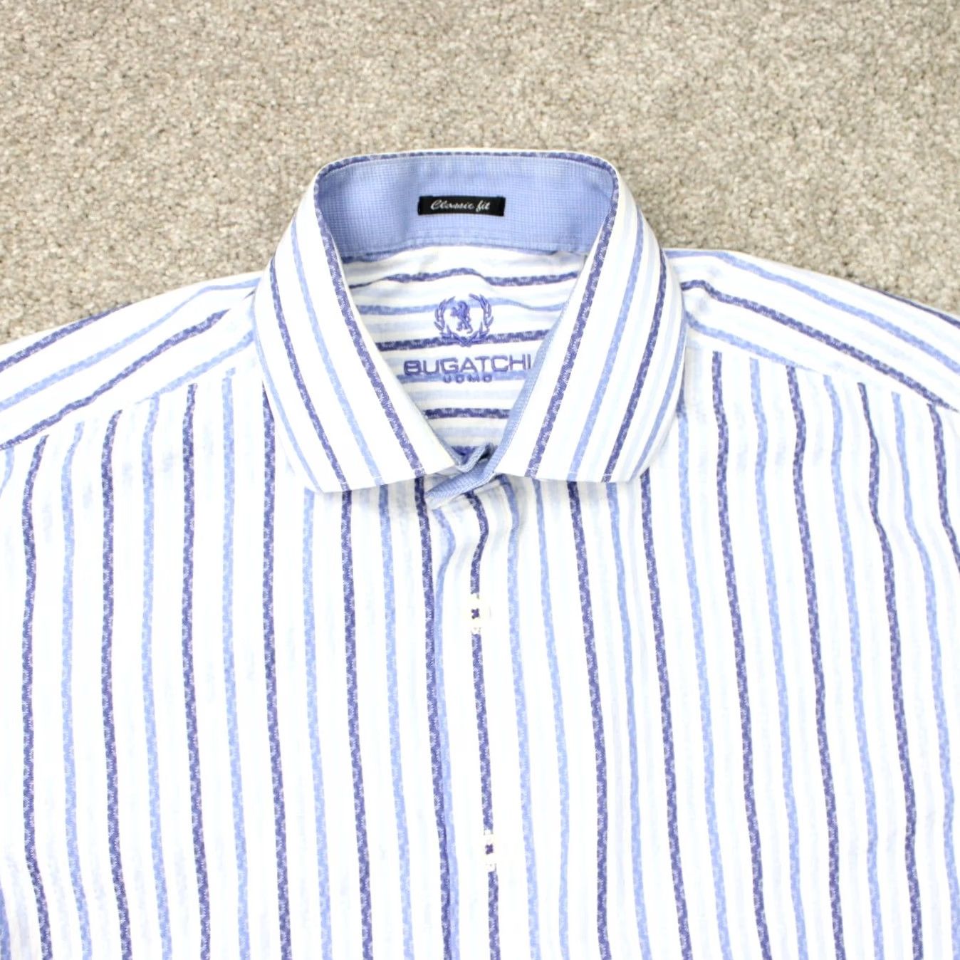 BUGATCHI Bugatchi Uomo Shirt Men Large Blue Striped Cotton Long Sleeve Button-Up Classic Fit Size US L / EU 52-54 / 3 - 4 Thumbnail