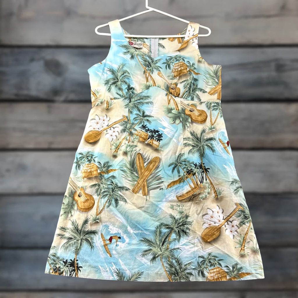 Vintage VINTAGE The Hawaiian Dress Womens 14 Blue Tank Midi Beach Tropical 80s 90s Floral USA Size XL / US 12-14 / IT 48-50 - 1 Thumbnail