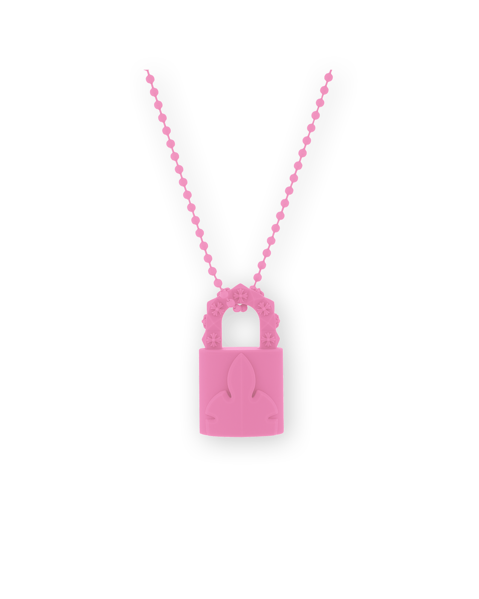 image of Chrome Hearts Silichrome Padlock Fleurknee Necklace Pink, Men's