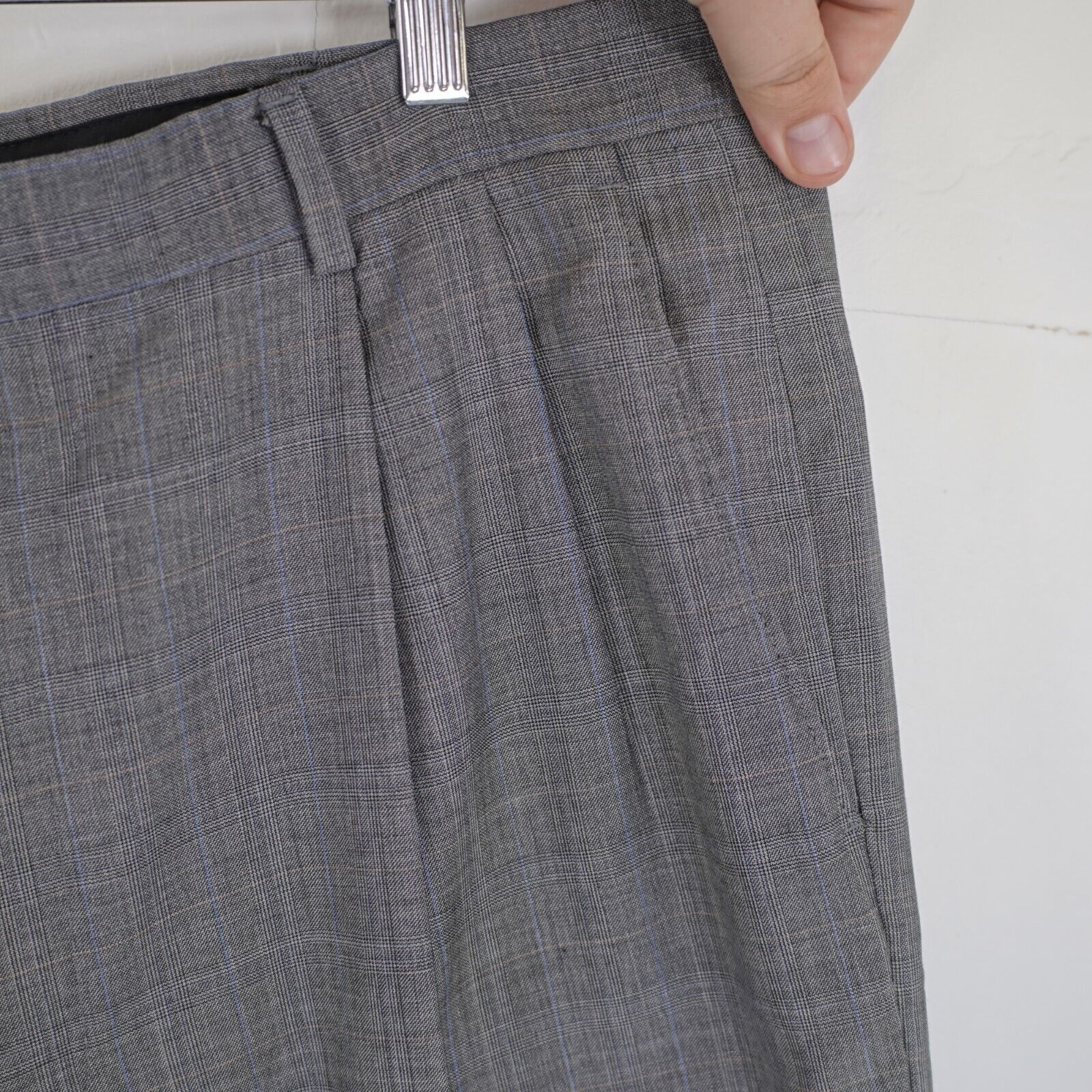 Hart Schaffner Marx Hart Schaffner Marx Gold Trumpeter Wool Gray Plaid W/ Blue W Size 42L - 3 Thumbnail