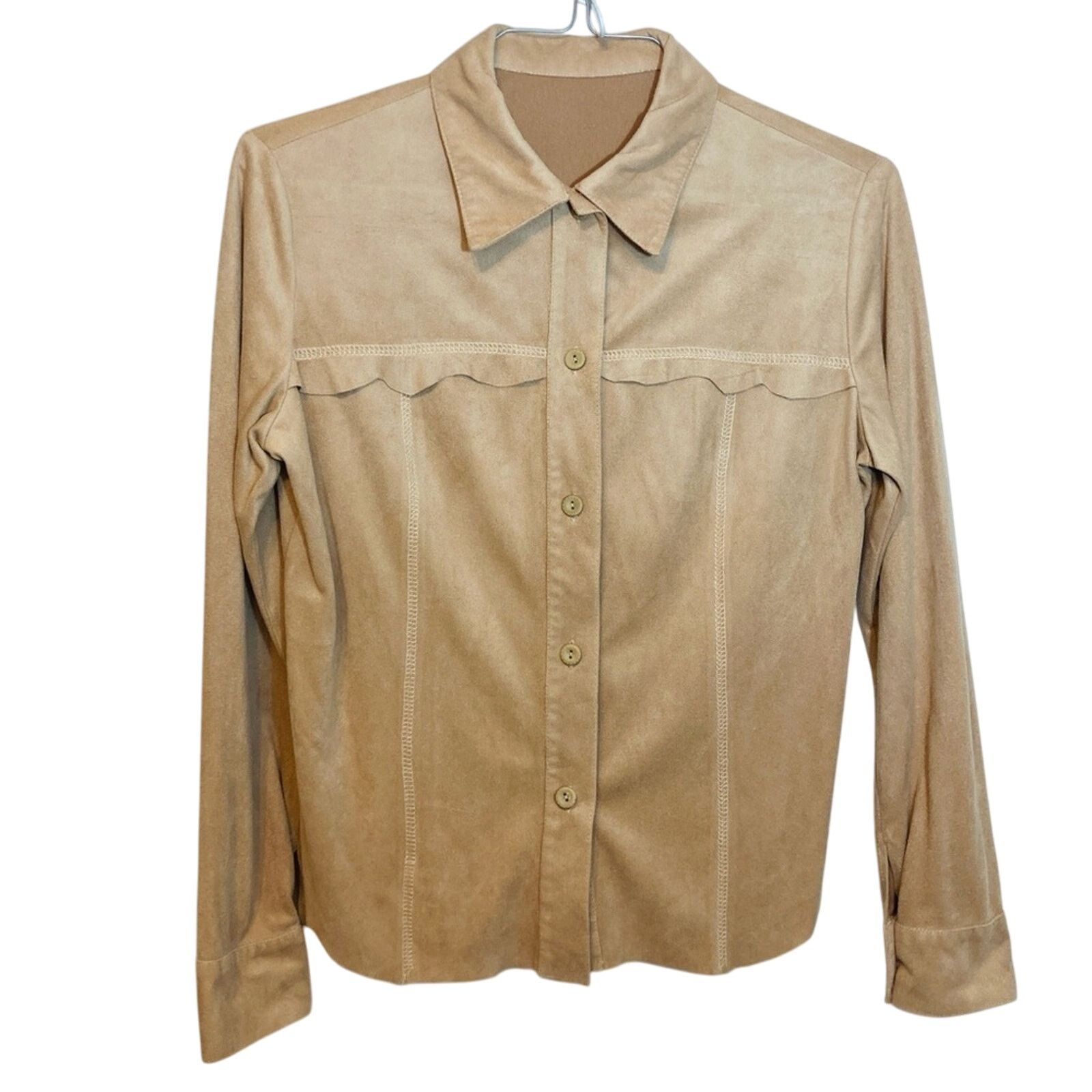 Vintage Vintage Ultra Suede Leather Tan Button Up Blouse Top Size M / US 6-8 / IT 42-44 - 1 Thumbnail