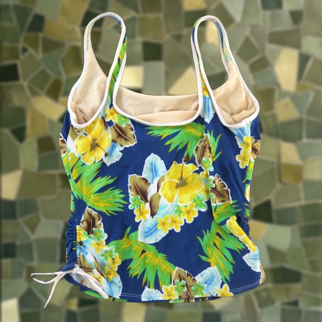Vintage VINTAGE Cazimi Tankini Top Women 10 Blue Floral Built In Bra High Neck Swim Team NY? Size L / US 10 / IT 46 - 1 Thumbnail