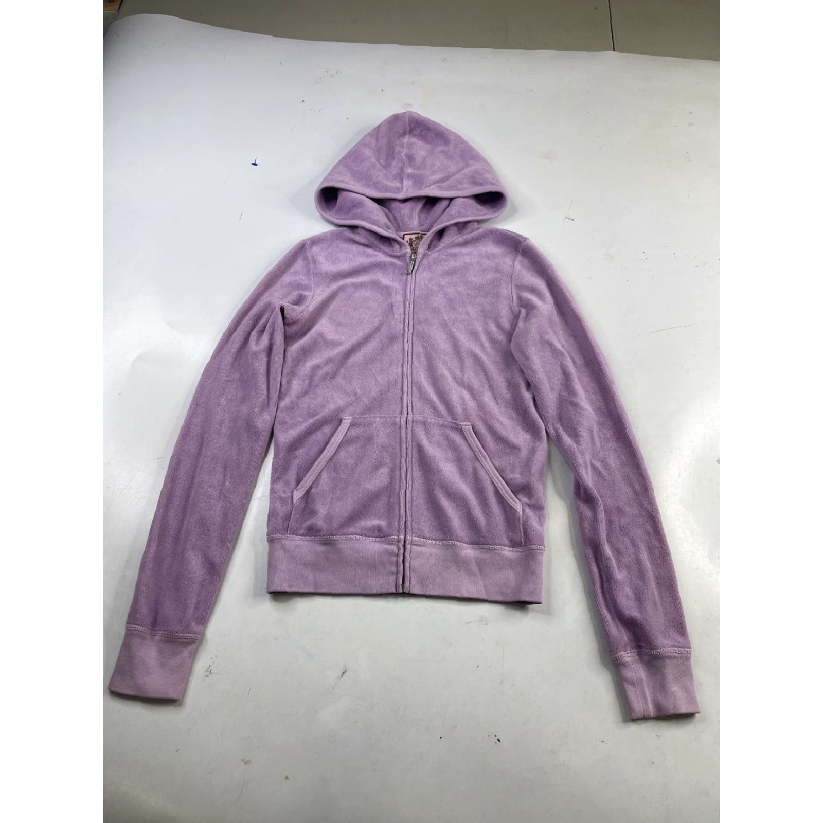 Juicy Couture VINTAGE Juicy Couture Hoodie Womens Petite P Purple 90s Y2K Terry Velour Full Zip Sweatshirt - No rips or tears Size S / US 4 / IT 40 - 2 Thumbnail