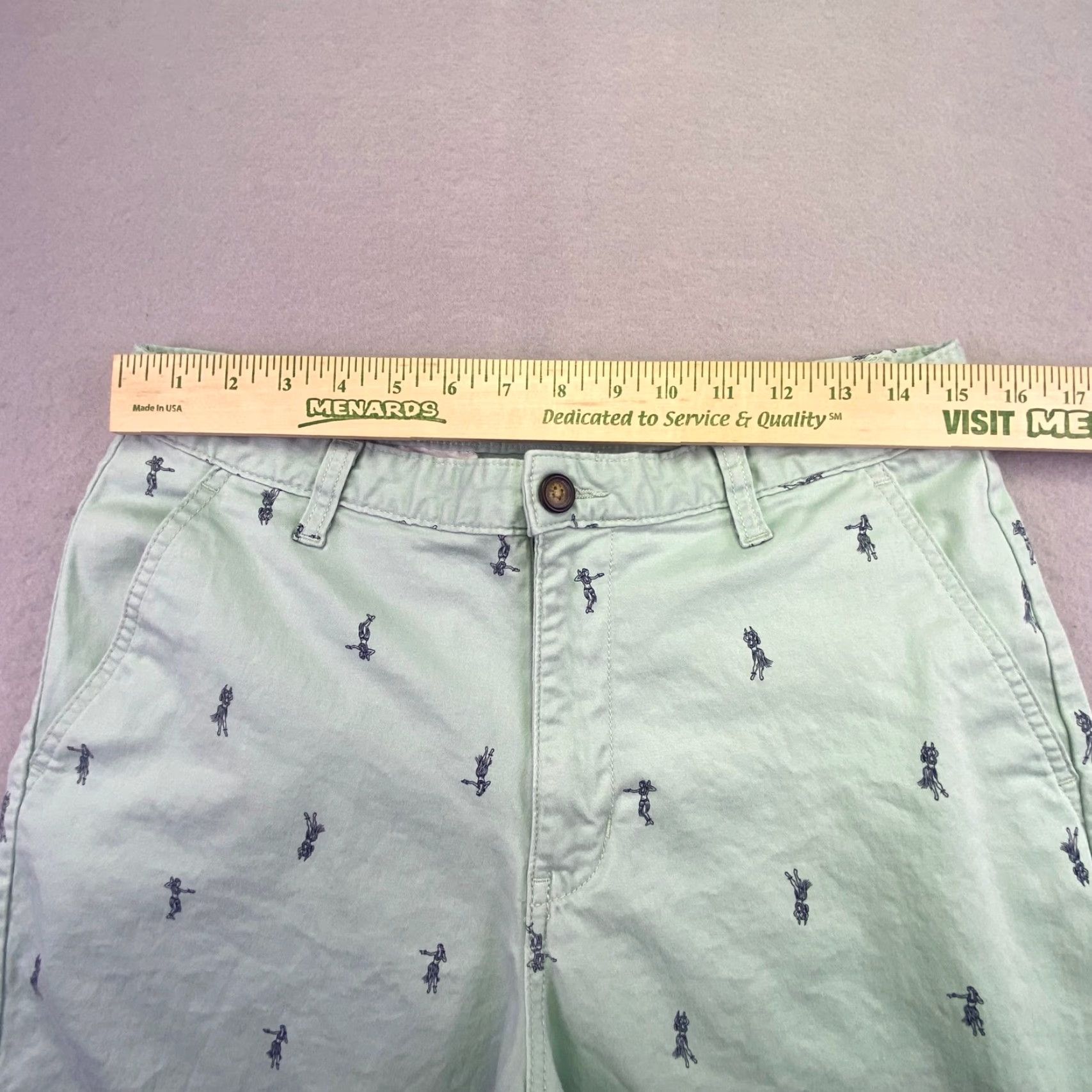 DANCER VINTAGE Urban Frontier Men Green Chino Shorts Hawaiian Dancer Print 32 Size US 32 / EU 48 - 3 Thumbnail