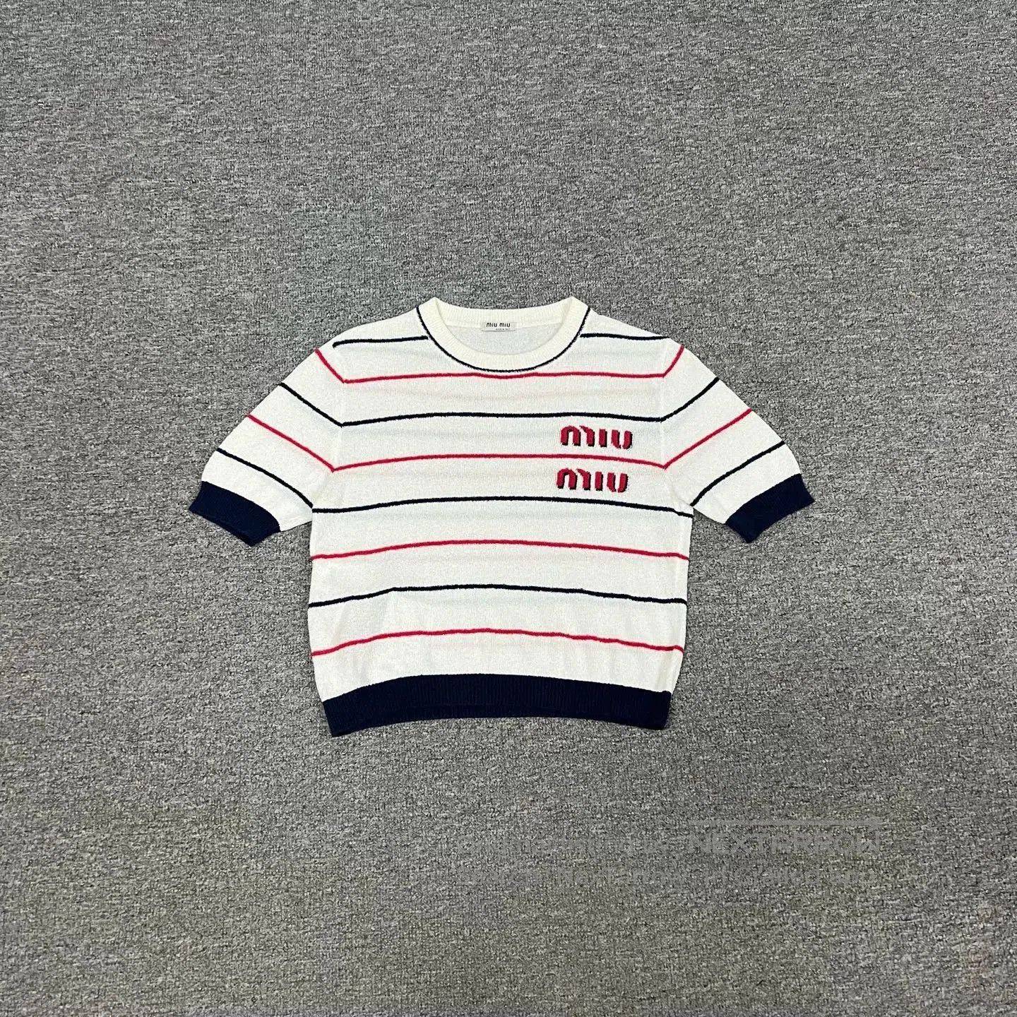 Miu Miu Miu Miu Terry Logo Striped Short Sleeve. Size S / US 4 / IT 40 - 2 Thumbnail
