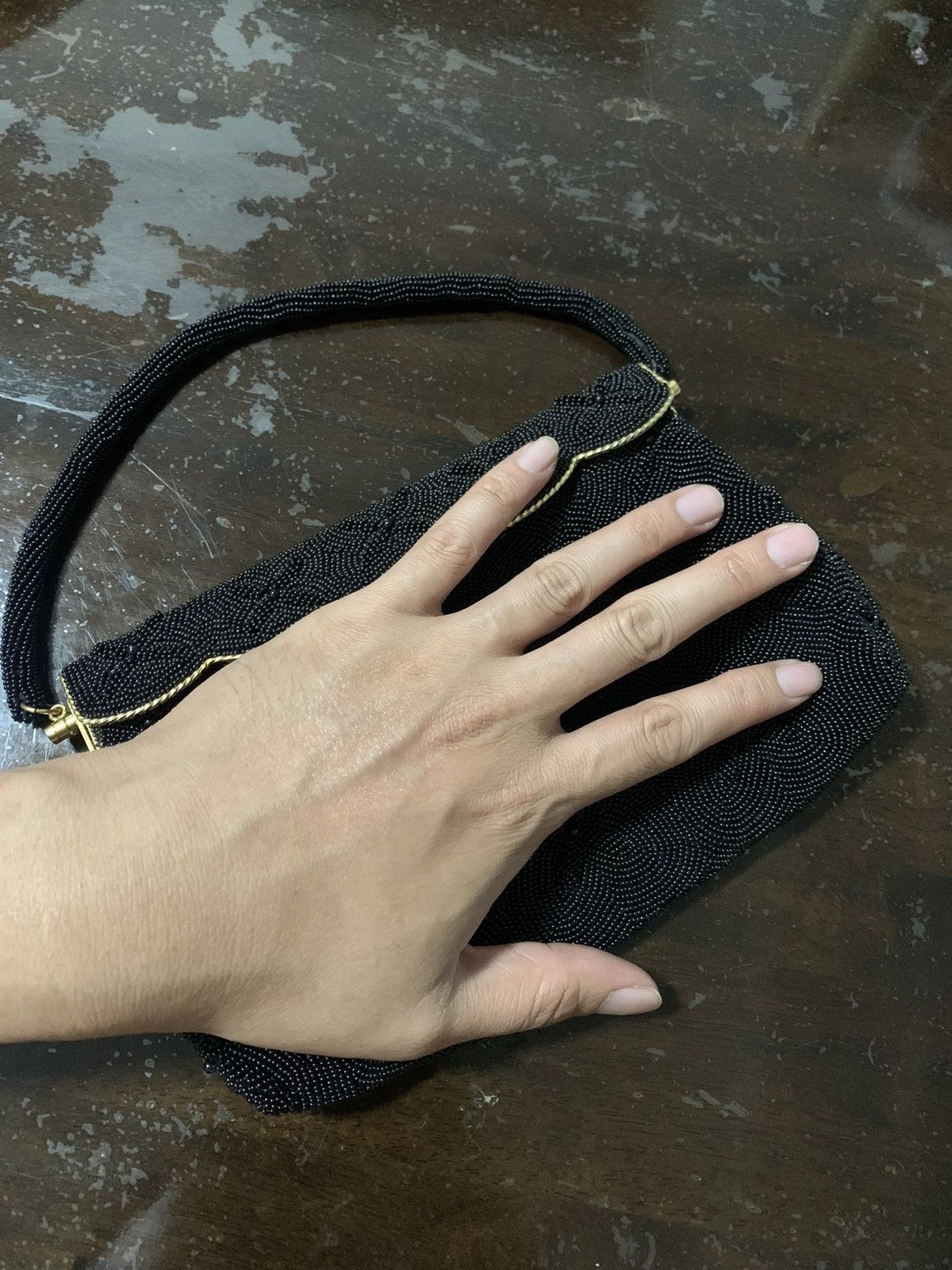 Vintage Vintage Clutch Bag Hand Made Black Beaded Handbag Size ONE SIZE - 5 Thumbnail