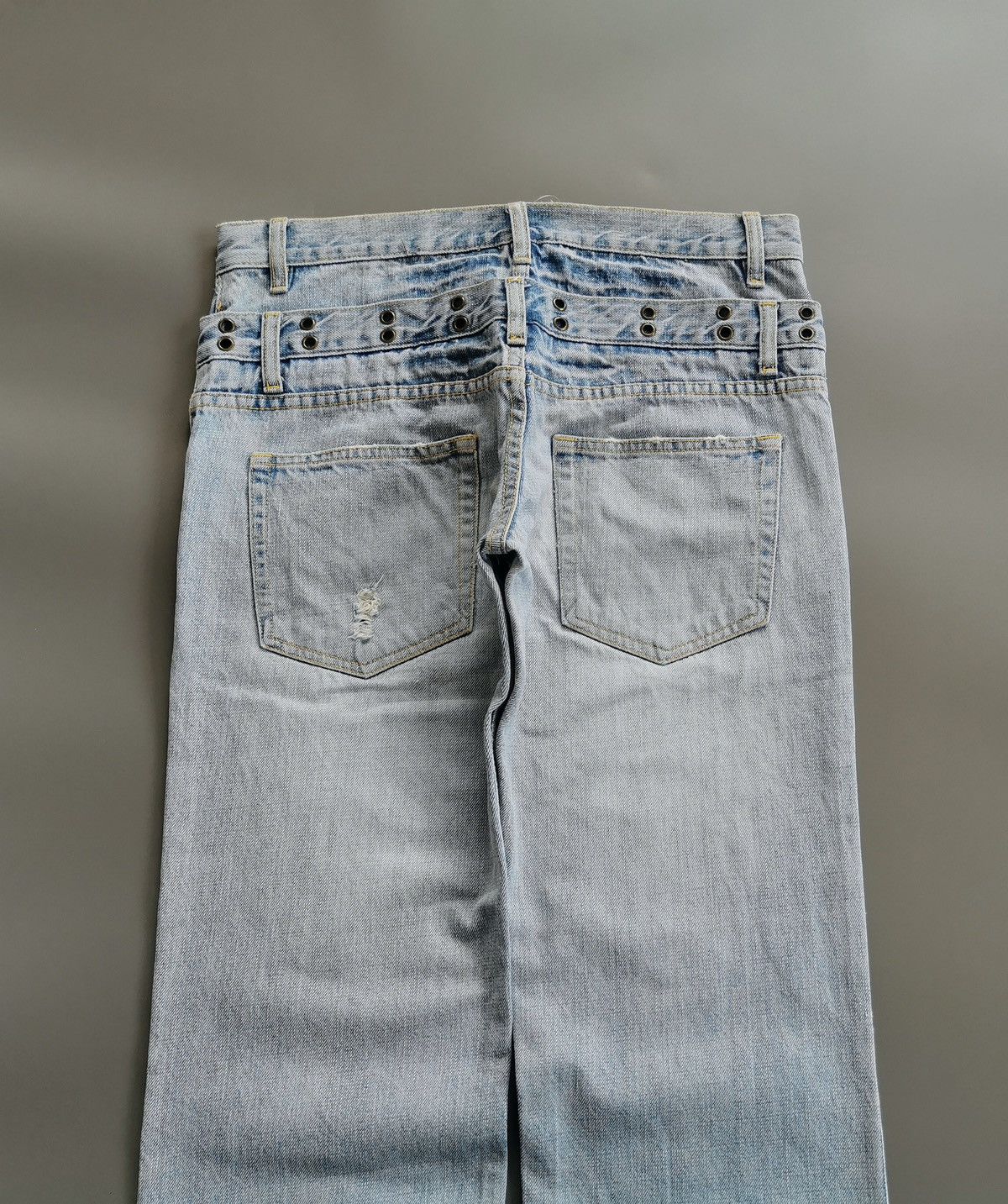 Japanese Brand Mouth Valley Double Waist Light Blue Distressed Jeans Size US 31 - 5 Thumbnail