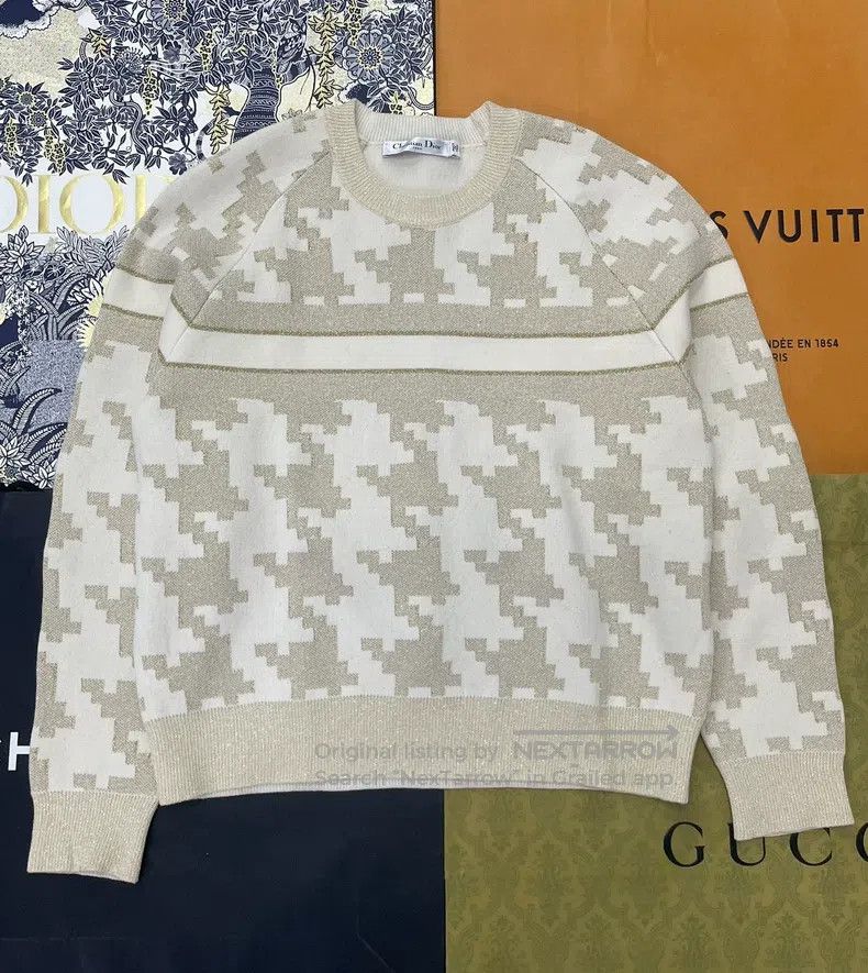 Dior Dior White gold checked letter cashmere sweater Size XS / US 0-2 / IT 36-38 - 1 Thumbnail
