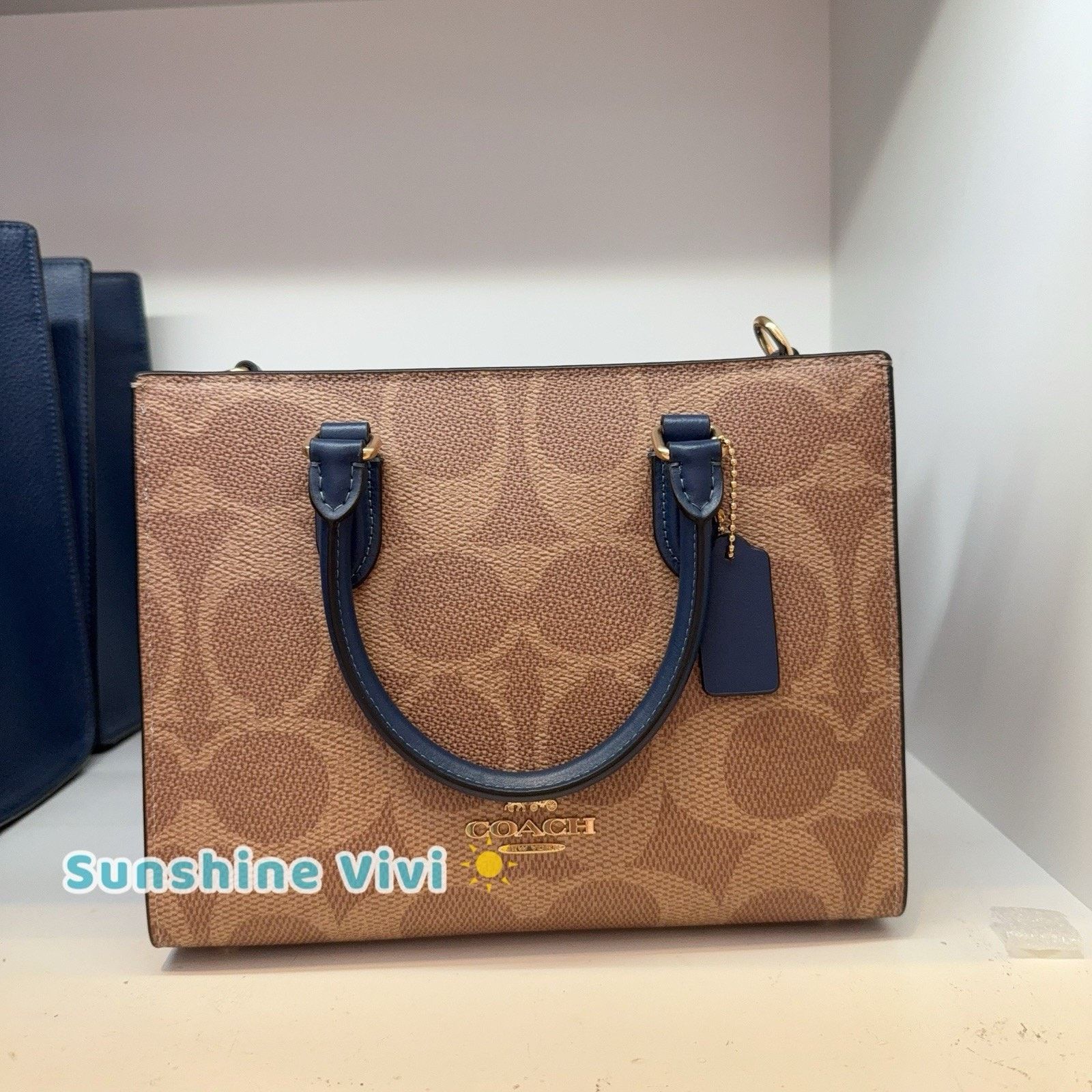 Coach NWT Coach Maggie Small Tote Bag CAL28 IMY3M Tan/Deep Blue Size ONE SIZE - 1 Thumbnail