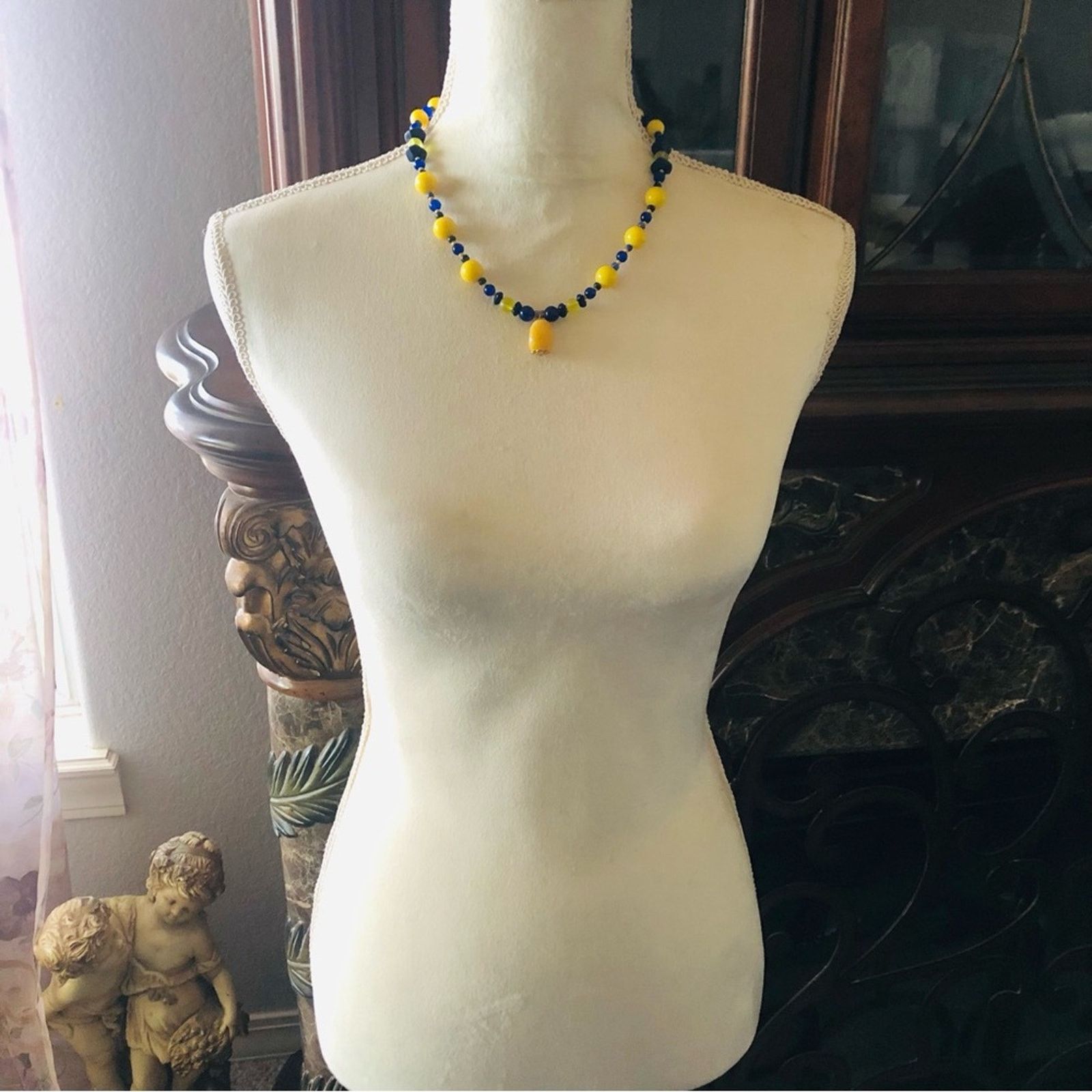 Handmade Handcrafted recycled vintage lemon lazurite stone necklac Size ONE SIZE - 5 Thumbnail
