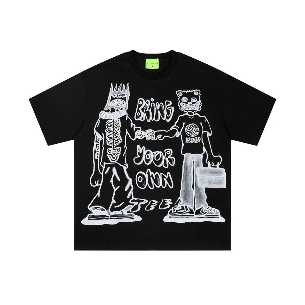 Vintage Hip-hop trendy loose casual cartoon graffiti print T-shirt Size US M / EU 48-50 / 2 - 1 Thumbnail