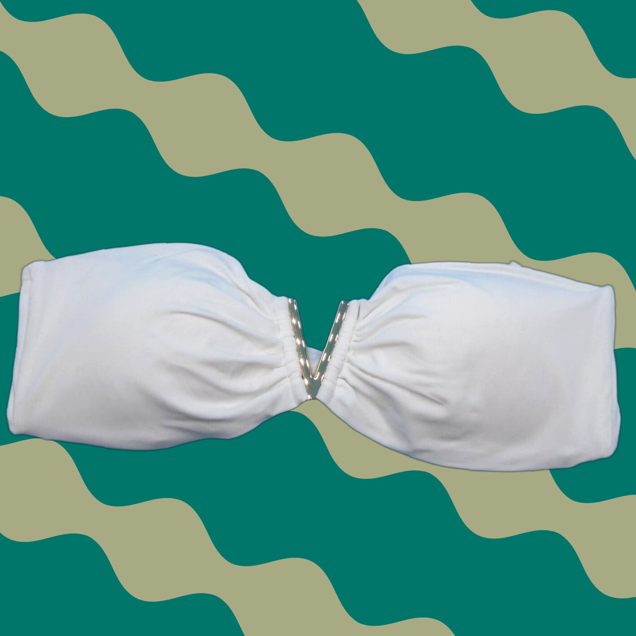 Viktoria's Secret XL White Metal V Logo Bikini Top Strapless Bandeau Swimwear New