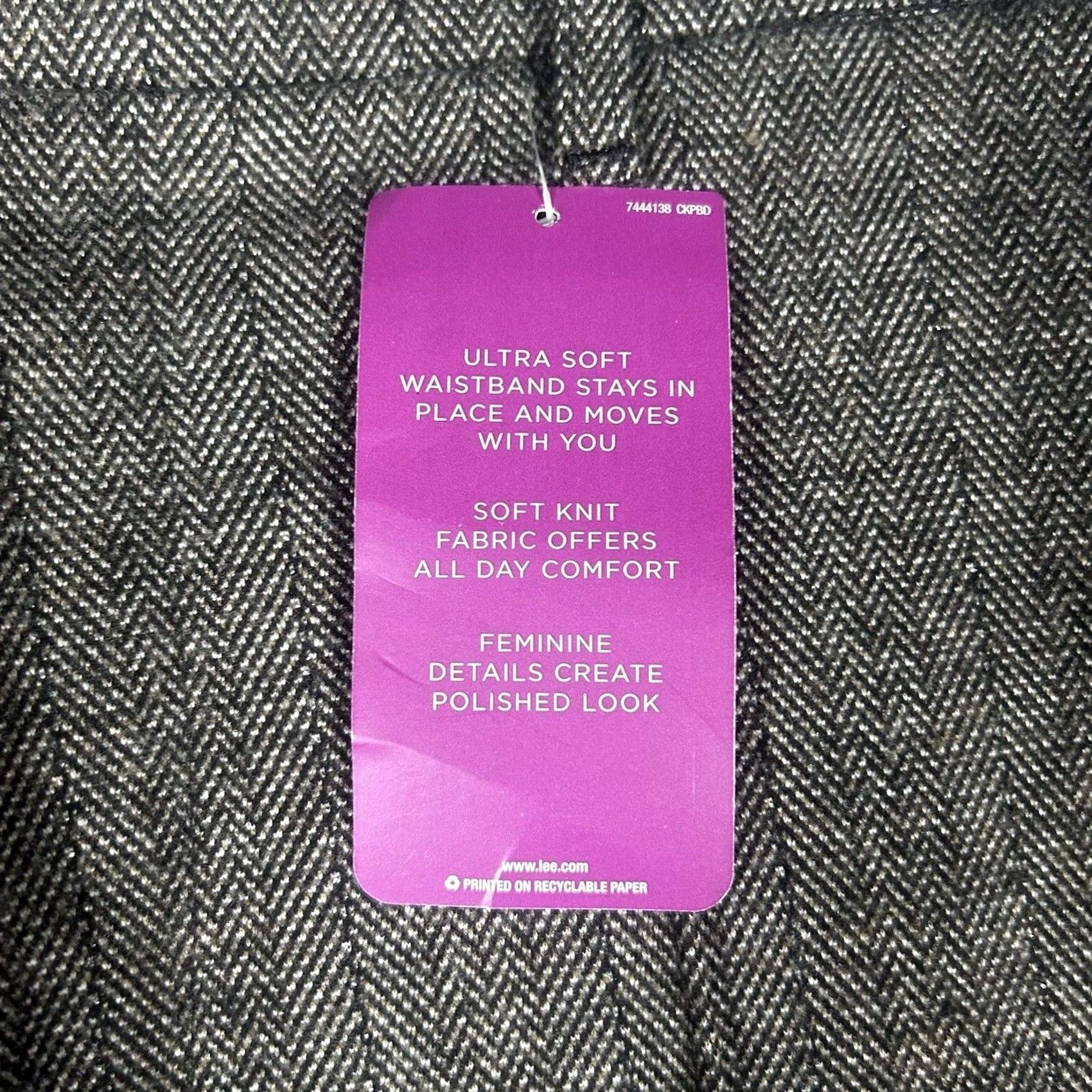 Lee Lee Dress Pants Womens 18M Grey Herringbone Flannel Straight High Rise Plus Regular Inseam 31in Satin Closure Suit Workwear Size 40" / US 18 - 4 Thumbnail