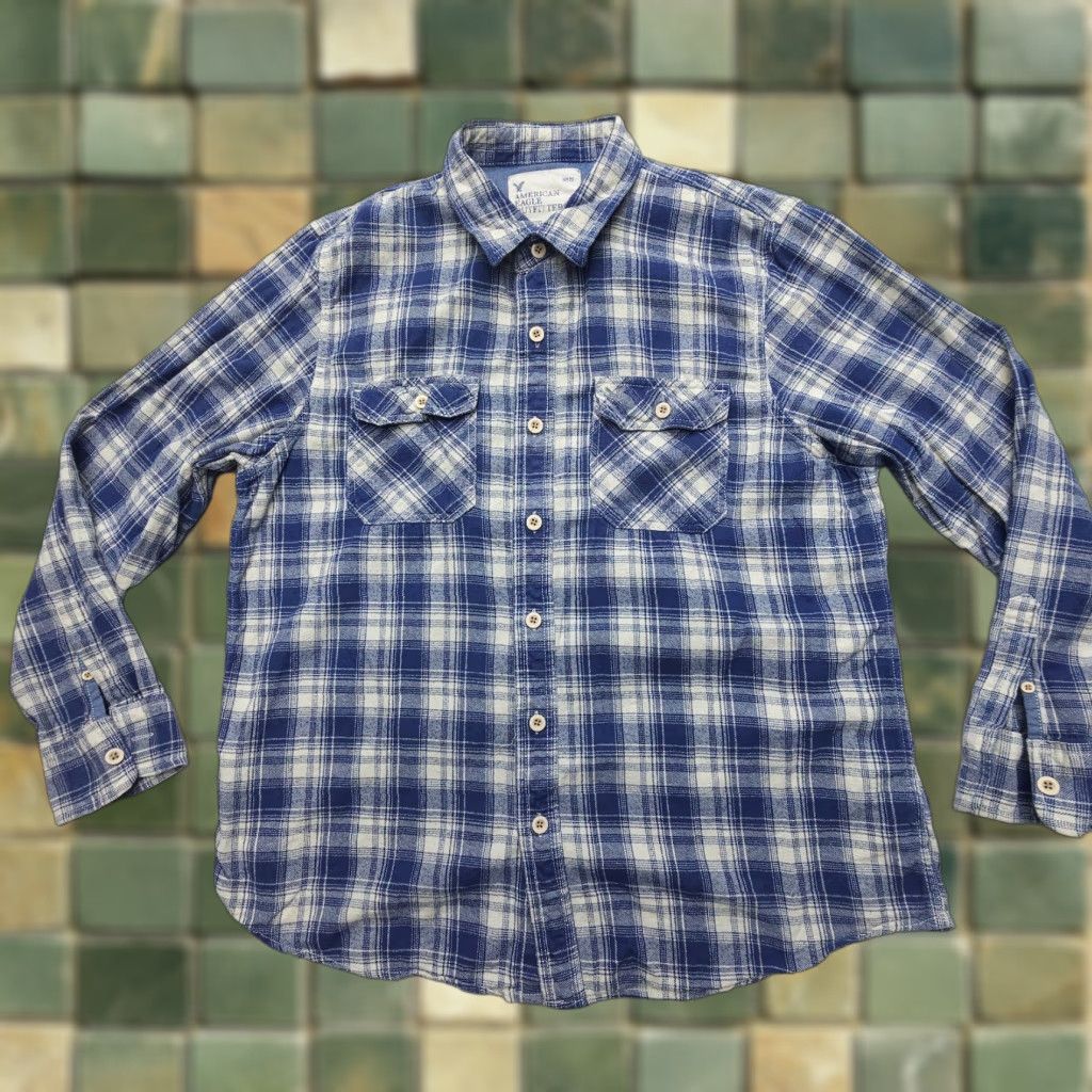 American Eagle Outfitters American Eagle Outfitters Button-Up Shirt Mens 2XL Blue Plaid Cotton Flannel Long Sleeve Classic Outdoor Casual Shirt Size US XXL / EU 58 / 5 - 1 Thumbnail