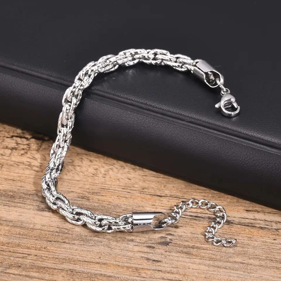 Jewelry Silver Braided Bracelet Chain Link Wristband Size ONE SIZE - 3 Thumbnail