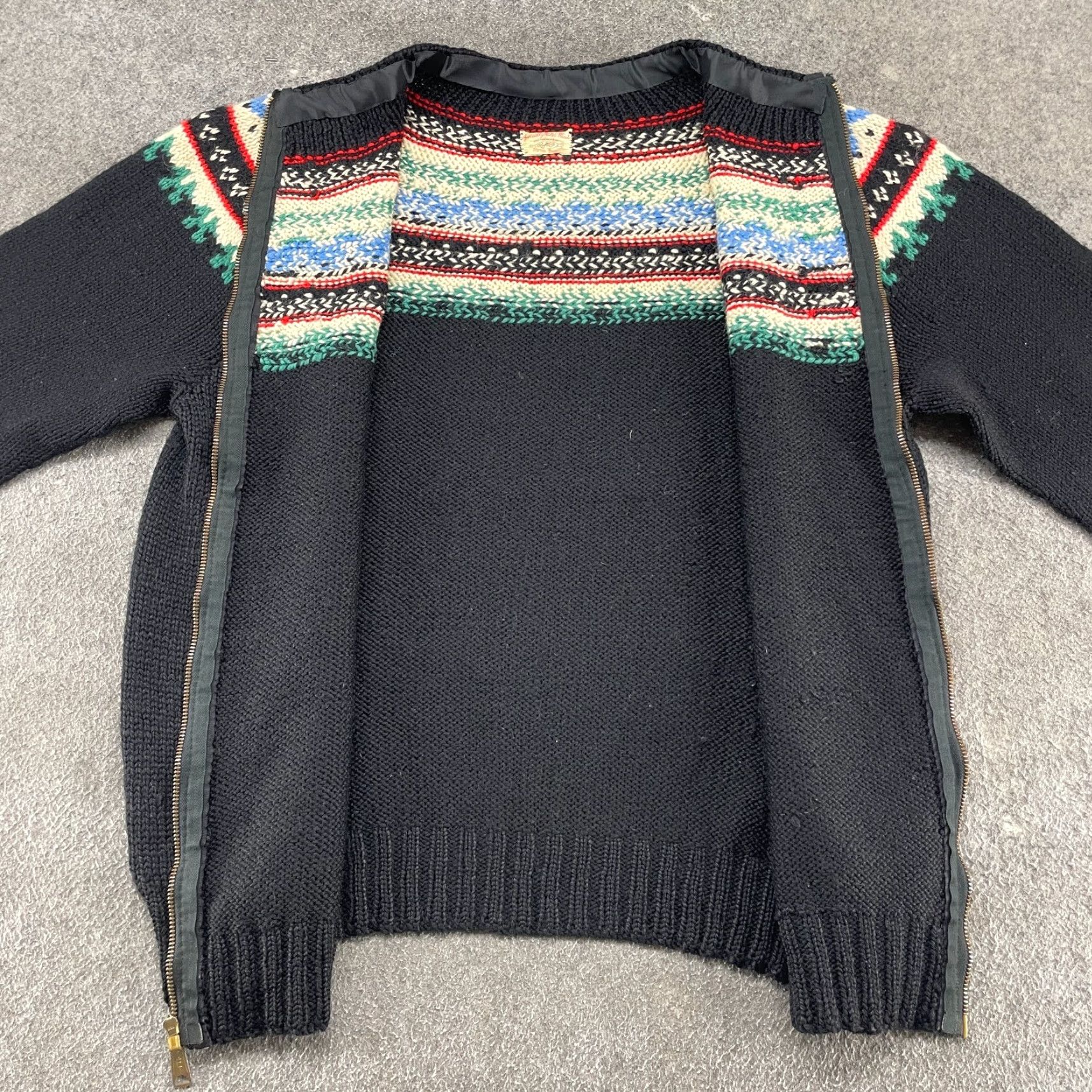Vintage VINTAGE Fair Isle Cardigan Sweater Mens XL Black Green Full Zip Wool Cable Knit 90s USA Winter Size US XL / EU 56 / 4 - 6 Thumbnail
