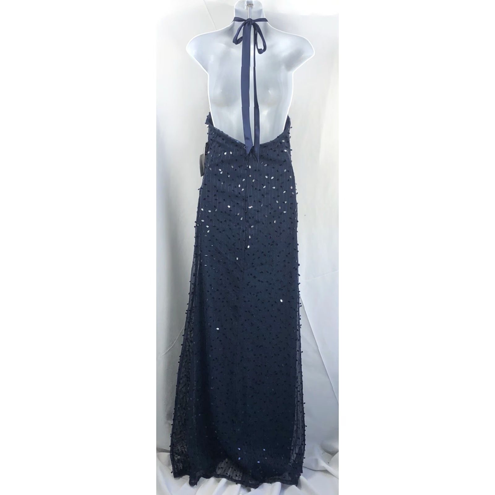 Lulus NWT Lulus Maxi Dress Blue Sequin Halter Satin Prom Party Formal Dress S (Adult) Women Size S / US 4 / IT 40 - 3 Thumbnail