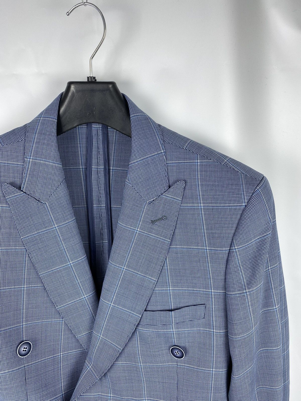 Designer Piserro Check Blazer Linen-Wool-Polyester Double-Breasted Size 38R - 3 Thumbnail