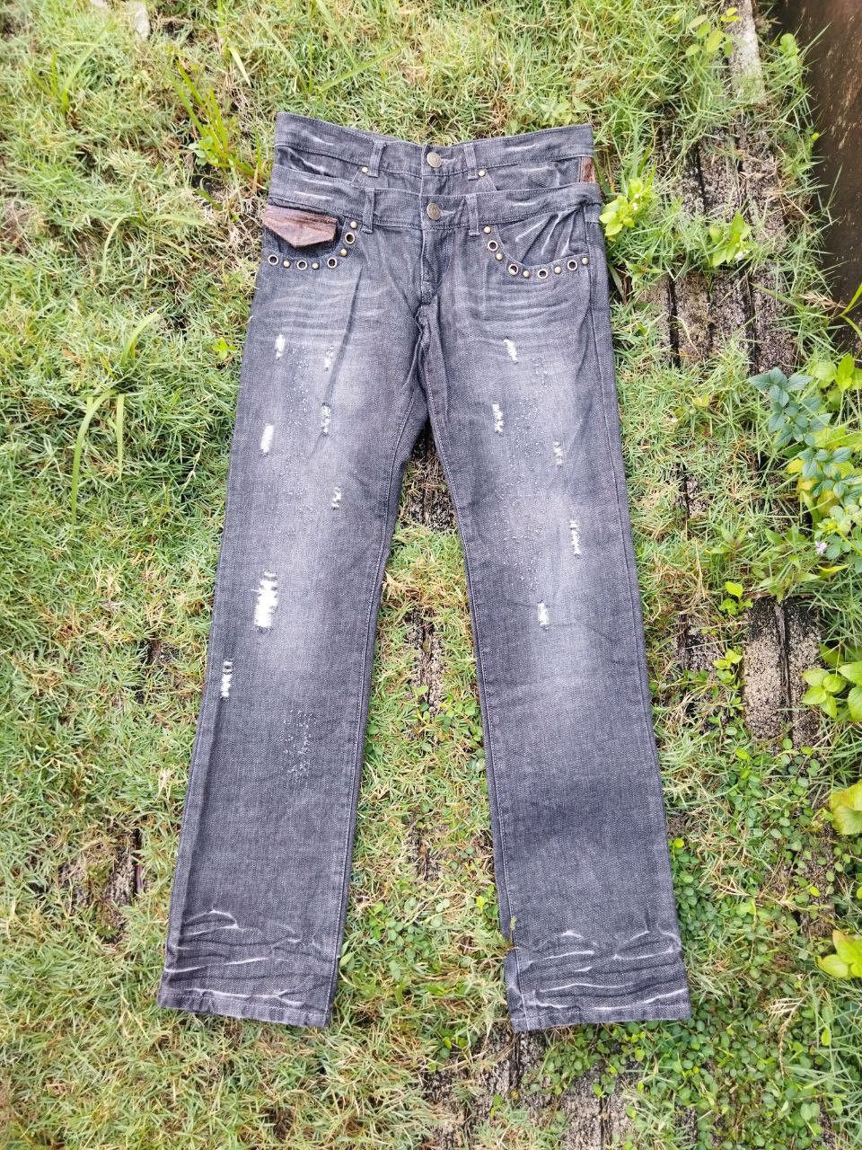If Six Was Nine Japanese Brand Mix Leather Double Waist Jeans Size US 32 / EU 48 - 8 Thumbnail