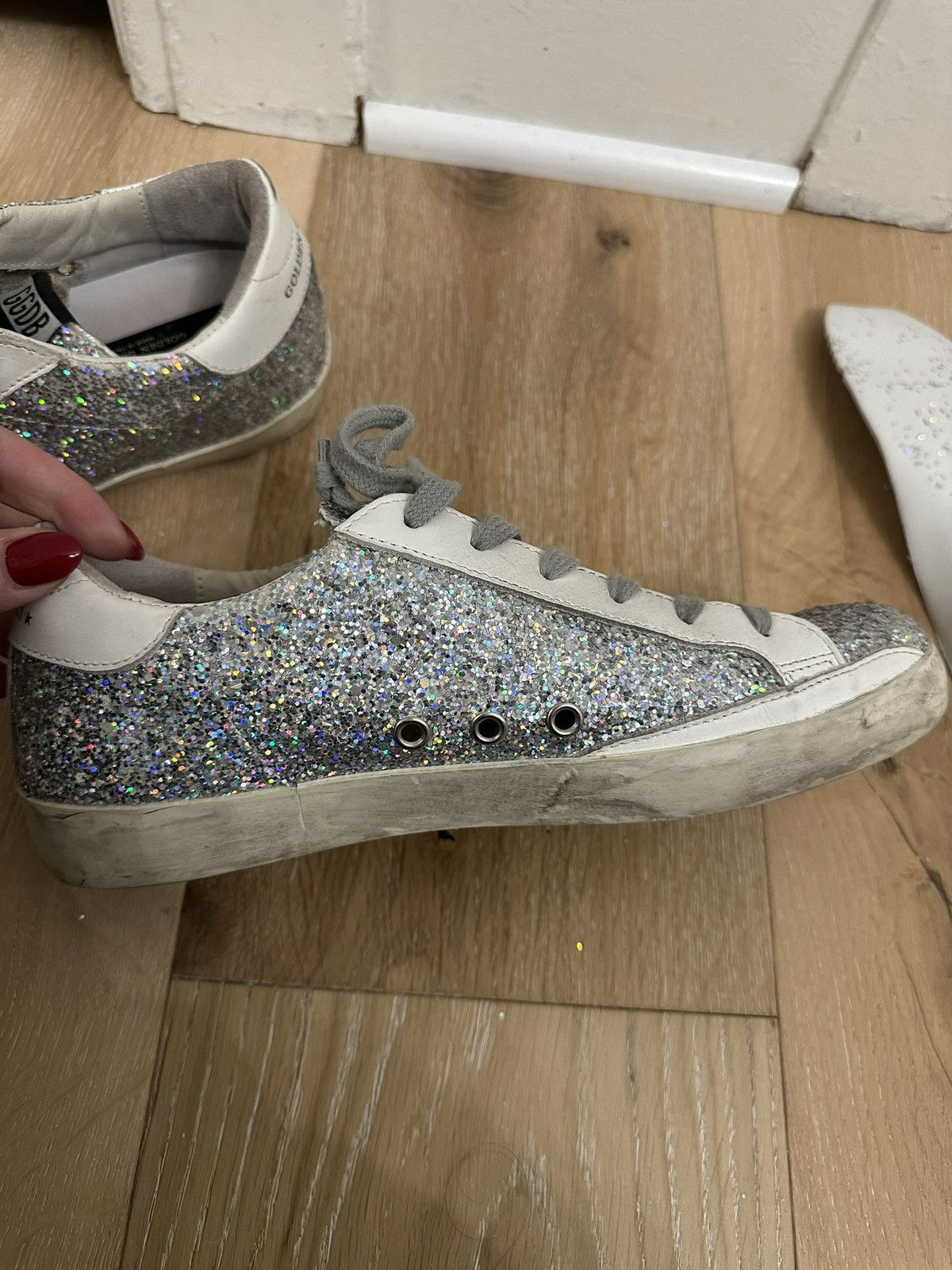  Superstar Glitter Leather Womens Sneakers US 9
