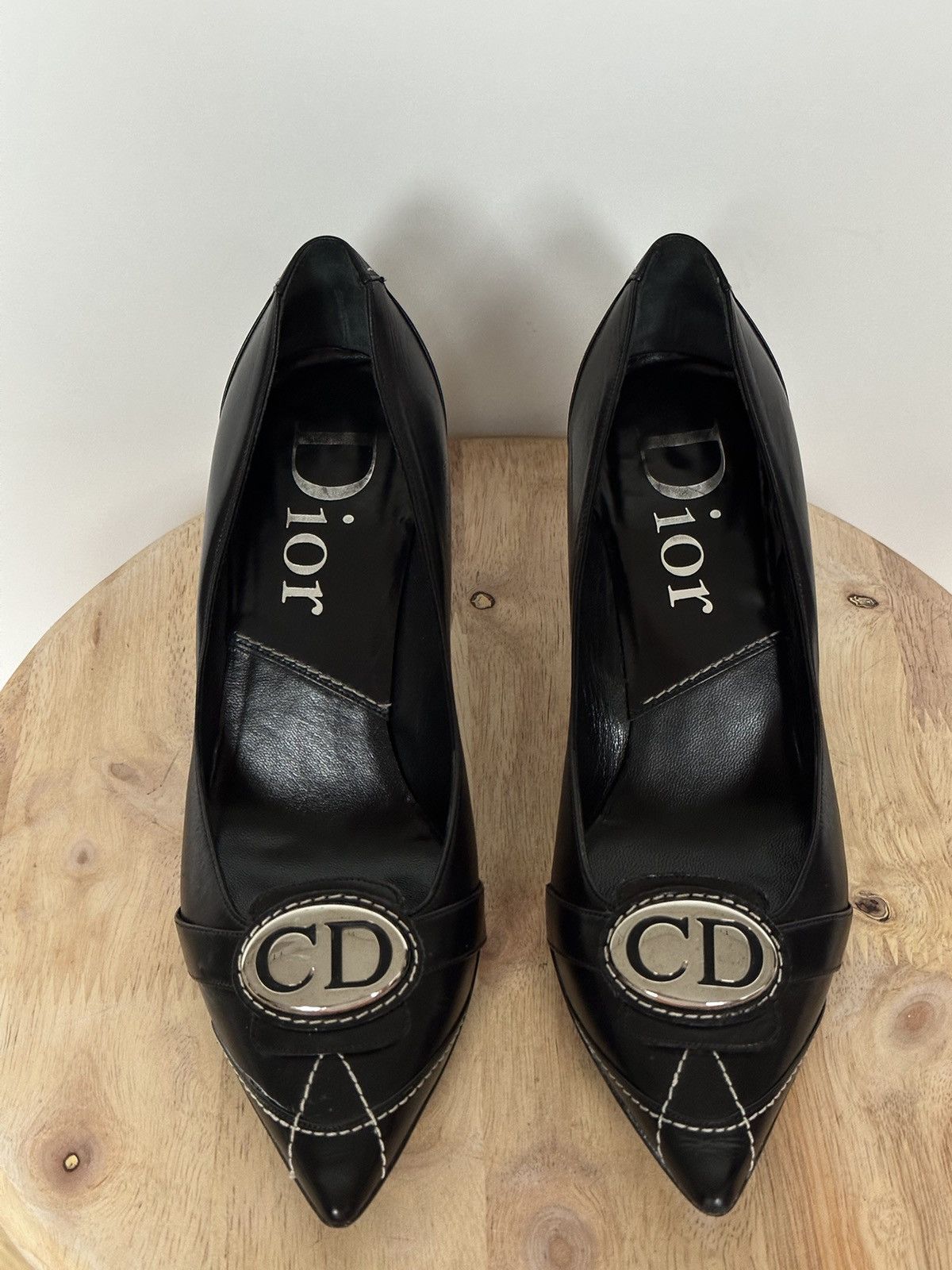 Dior Dior John Galliano vintage leather black heels metal logo Size US 6 / IT 36 - 6 Thumbnail