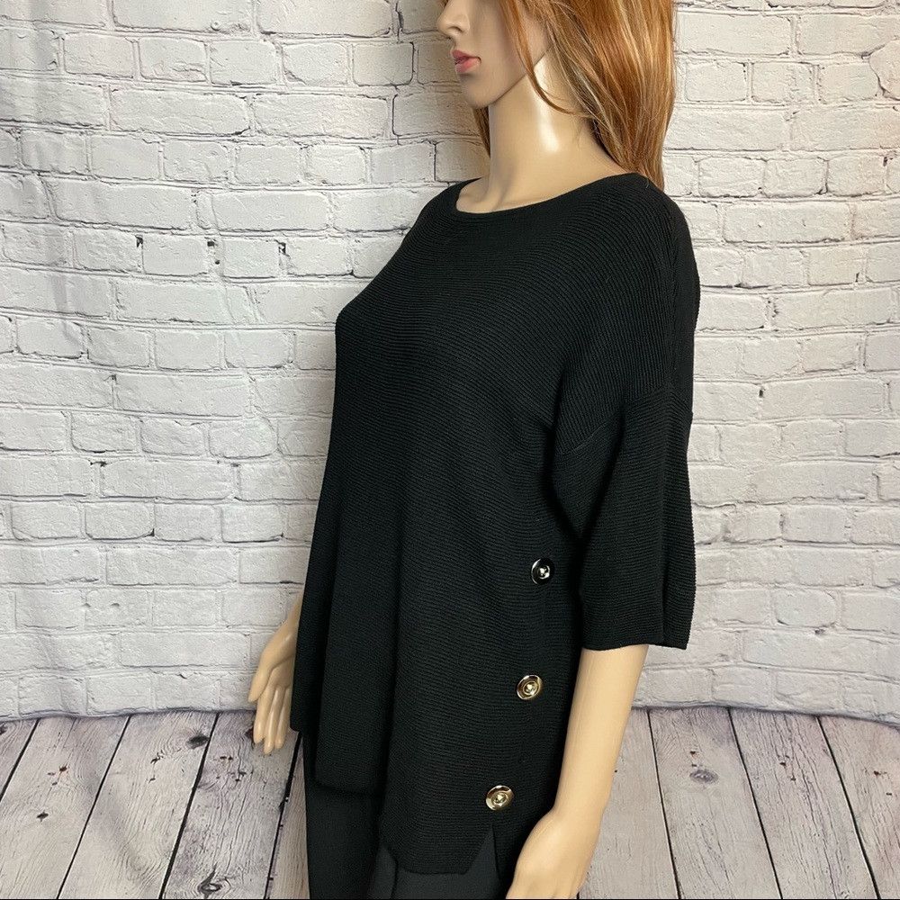 Chicos Chico's Side-Button Nicolette Pullover Black Knit Size 2 US Size L / US 10 / IT 46 - 8 Thumbnail