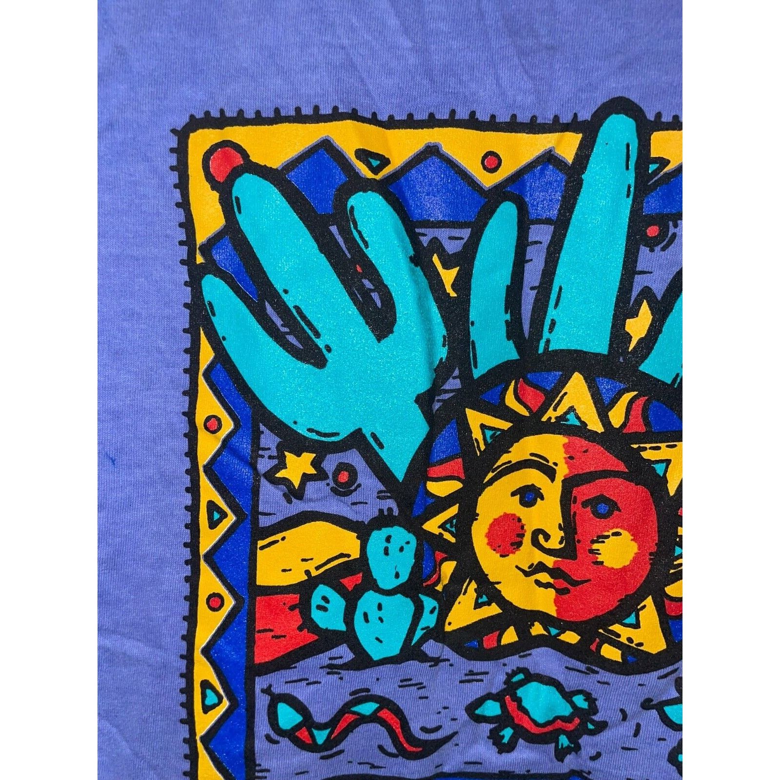Vintage Retro 1990s Native American Inspired Art Work Blue Tee Shirt Size US L / EU 52-54 / 3 - 4 Thumbnail