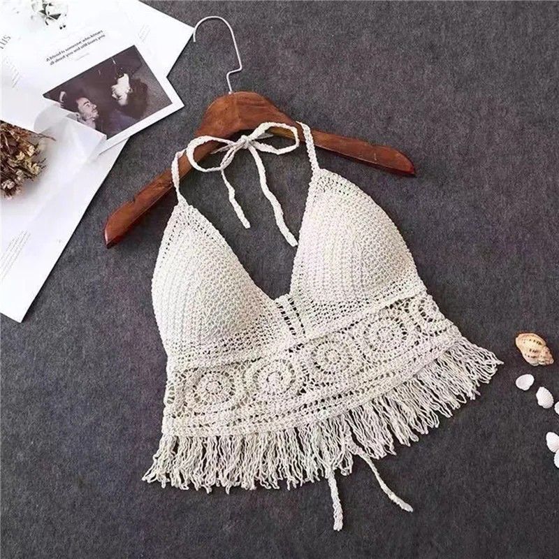 Other White Handmade Crochet Lace Halter Bralette Top, Crop Top Size ONE SIZE - 2 Thumbnail