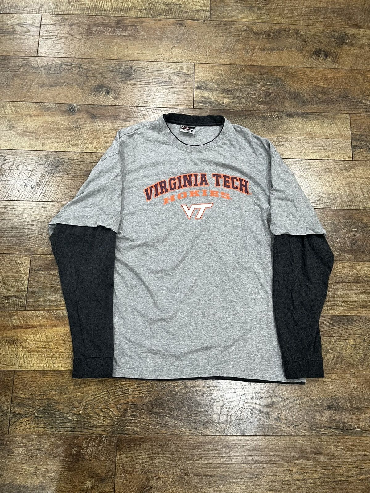 NCAA VTG 90s Virginia Tech Hokies Layered Long Sleeve Tee XXL Gry Size US XXL / EU 58 / 5 - 1 Thumbnail