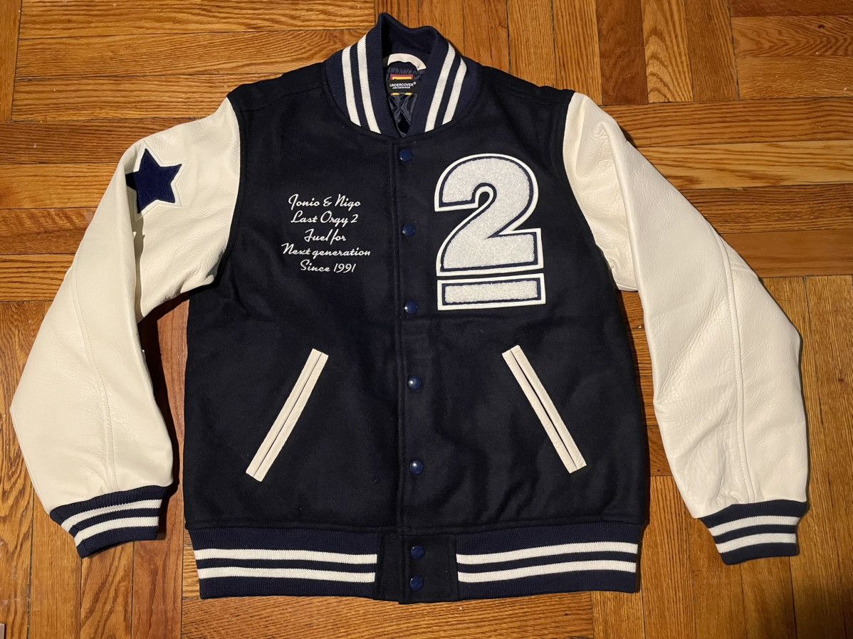 Pre-owned Human Made X Nigo Human Made Last Orgy 2 Varsity Jacket In Navy