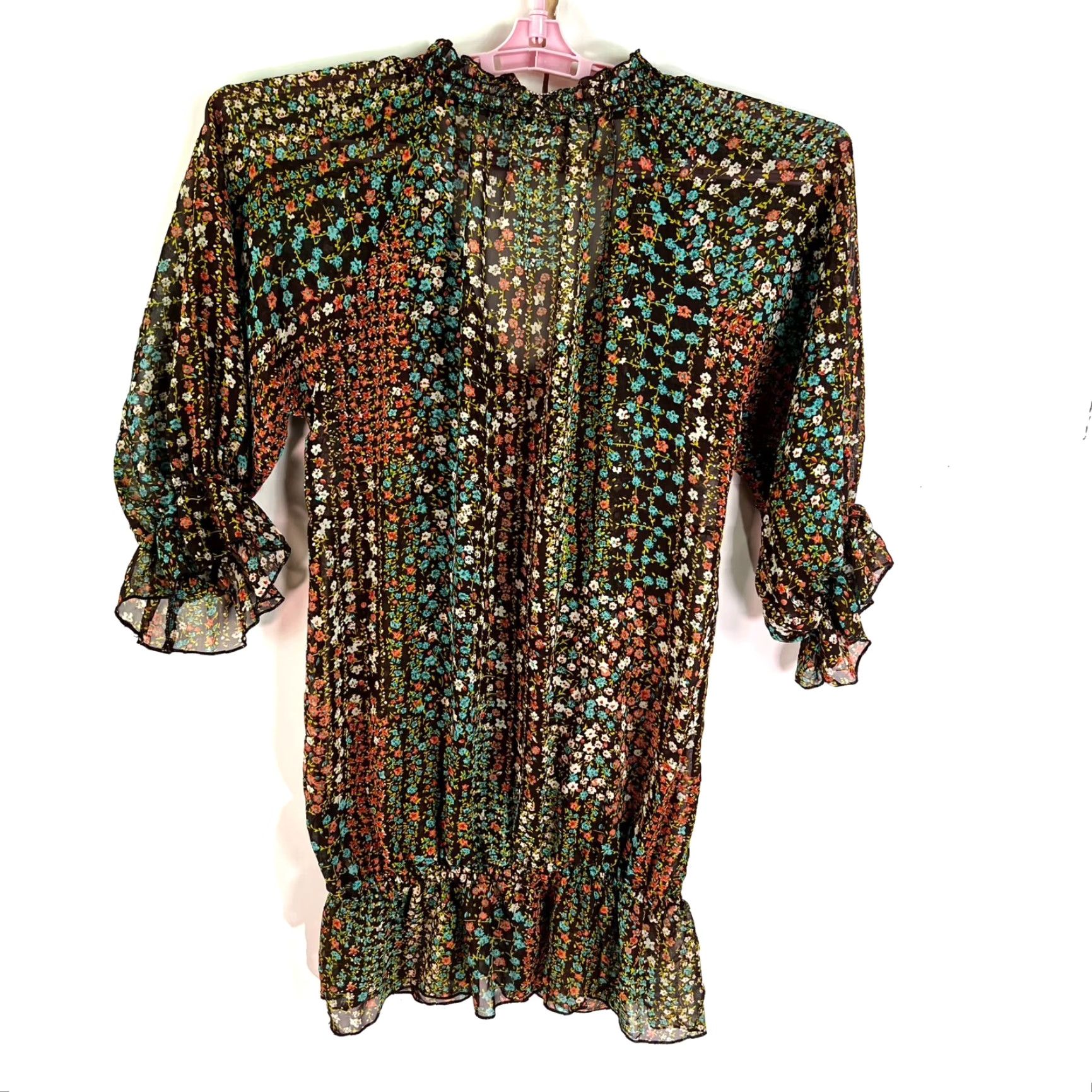 Vintage Charlotte Russe Shear Floral Top Womens Size M Green Balloon Sleeve Shirt Blouse Size M / US 6-8 / IT 42-44 - 6 Thumbnail