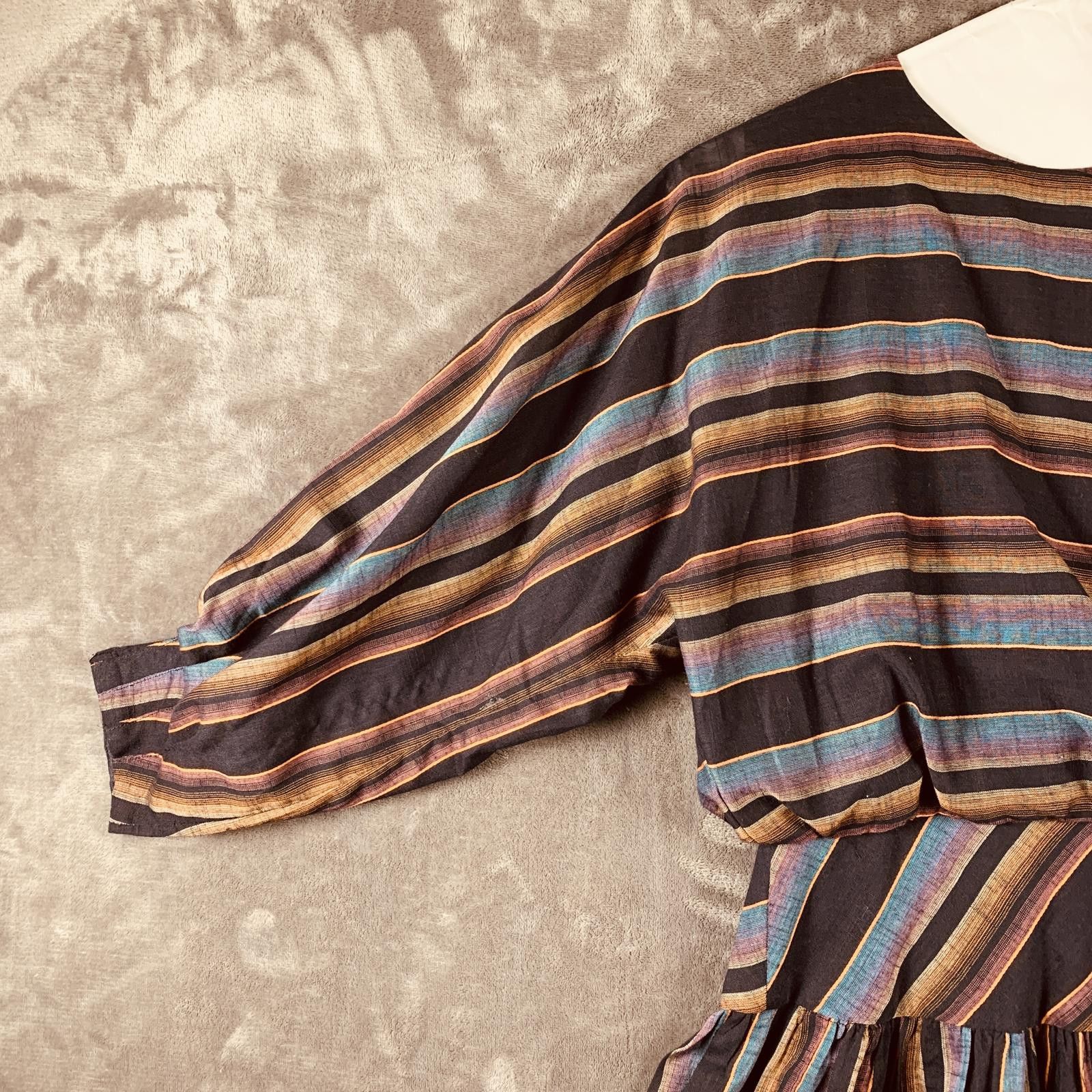 Unknown London Vintage 80s Womens Long Sleeve Striped Midi Dress (384) Size S / US 4 / IT 40 - 2 Thumbnail