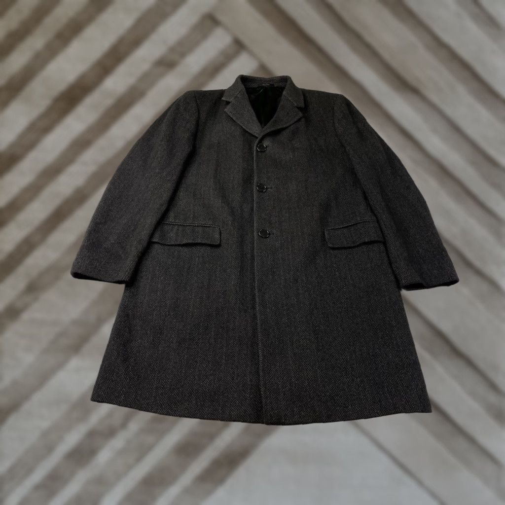 Saks Fifth Avenue VINTAGE Saks Fifth Avenue 100% Cashmere Mens 40R Long Herringbone Overcoat Gray Jacket Size US XXS / EU 40 - 1 Thumbnail