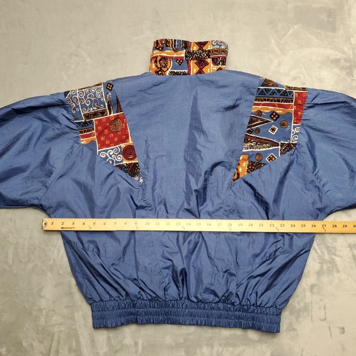 Vintage VINTAGE Windbreaker Jacket Womens L Blue 80s 90s Diamond Patchwork Print Retro Size L / US 10 / IT 46 - 7 Thumbnail