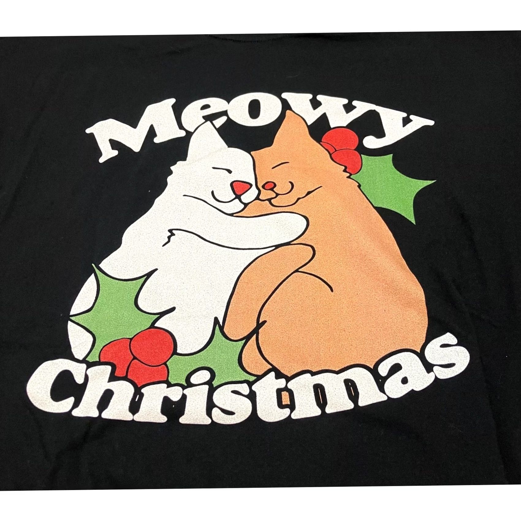 Gildan Meowy Christmas Black T-Shirt Cats Hugging Christmas Graphic 3XL Womens Size XXL / US 16-18 / IT 52-54 - 2 Thumbnail