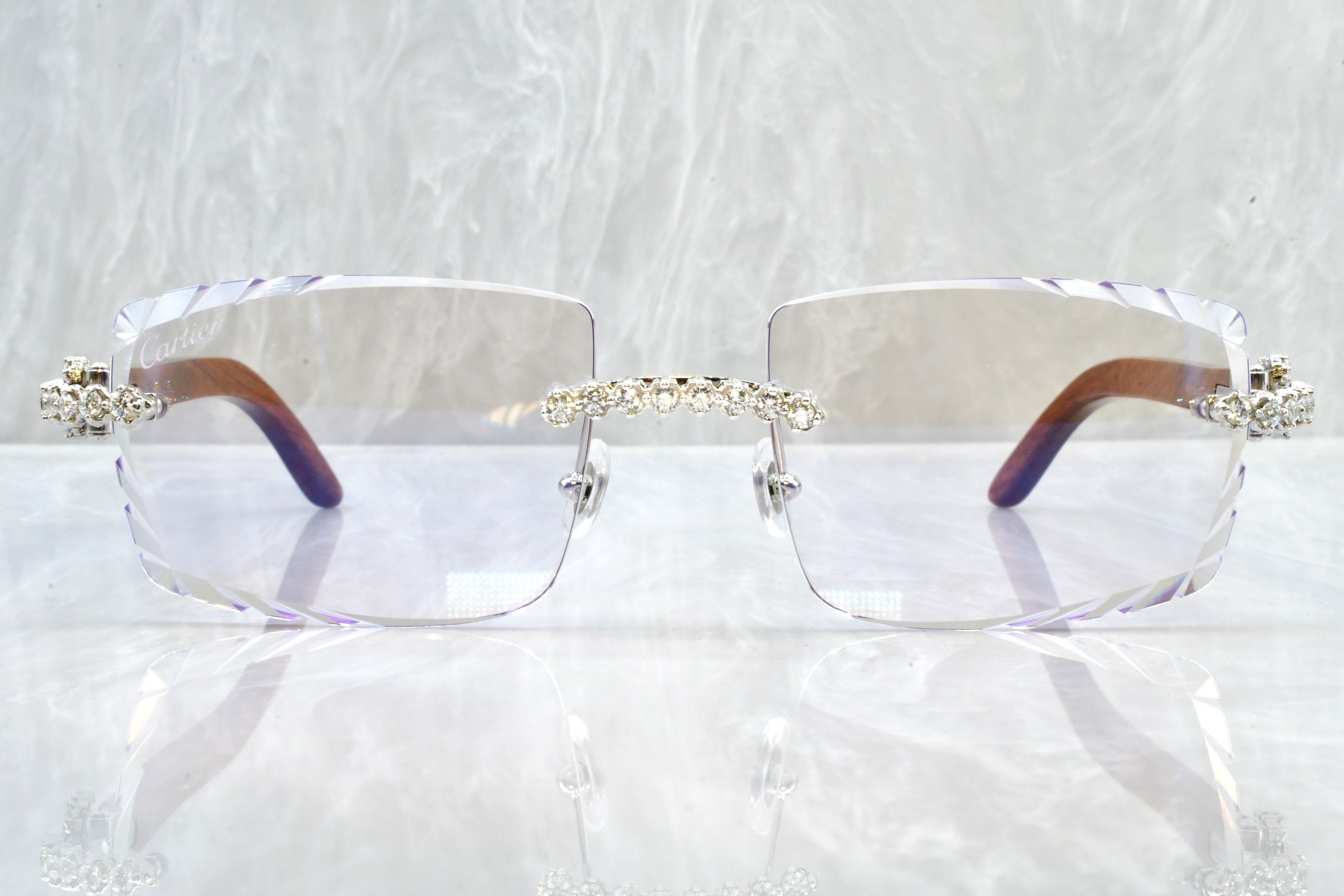 Cartier Cartier diamond cut wood sunglasses C decor buffs flooded Size ONE SIZE - 9 Thumbnail