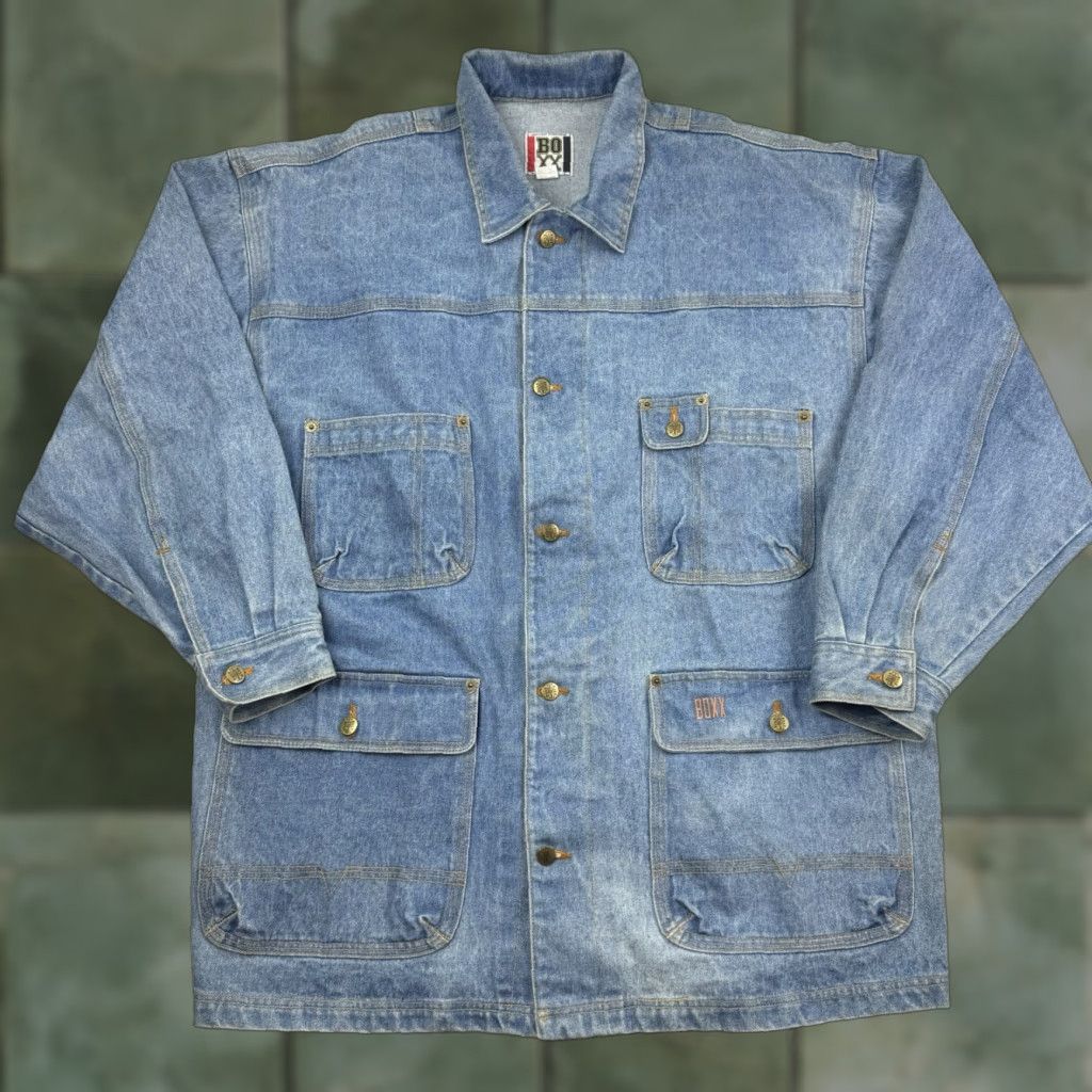 Denime VINTAGE Boxx Chore Coat Men L Blue Denim Relaxed 90s Hip Hop Y2K Concert/Age Classic Mens Size US L / EU 52-54 / 3 - 1 Thumbnail