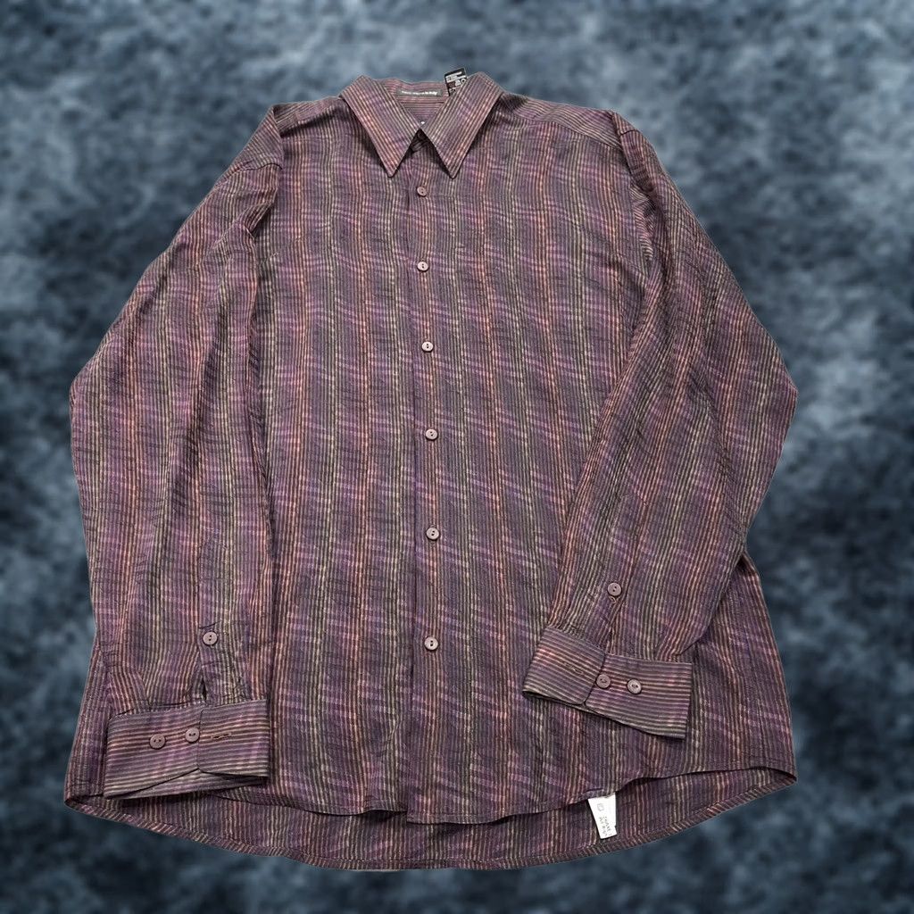 Vintage VINTAGE Jhane Barnes Shirt Mens L Purple Stripe Loud Abstract Italian Fabric Size US L / EU 52-54 / 3 - 1 Thumbnail