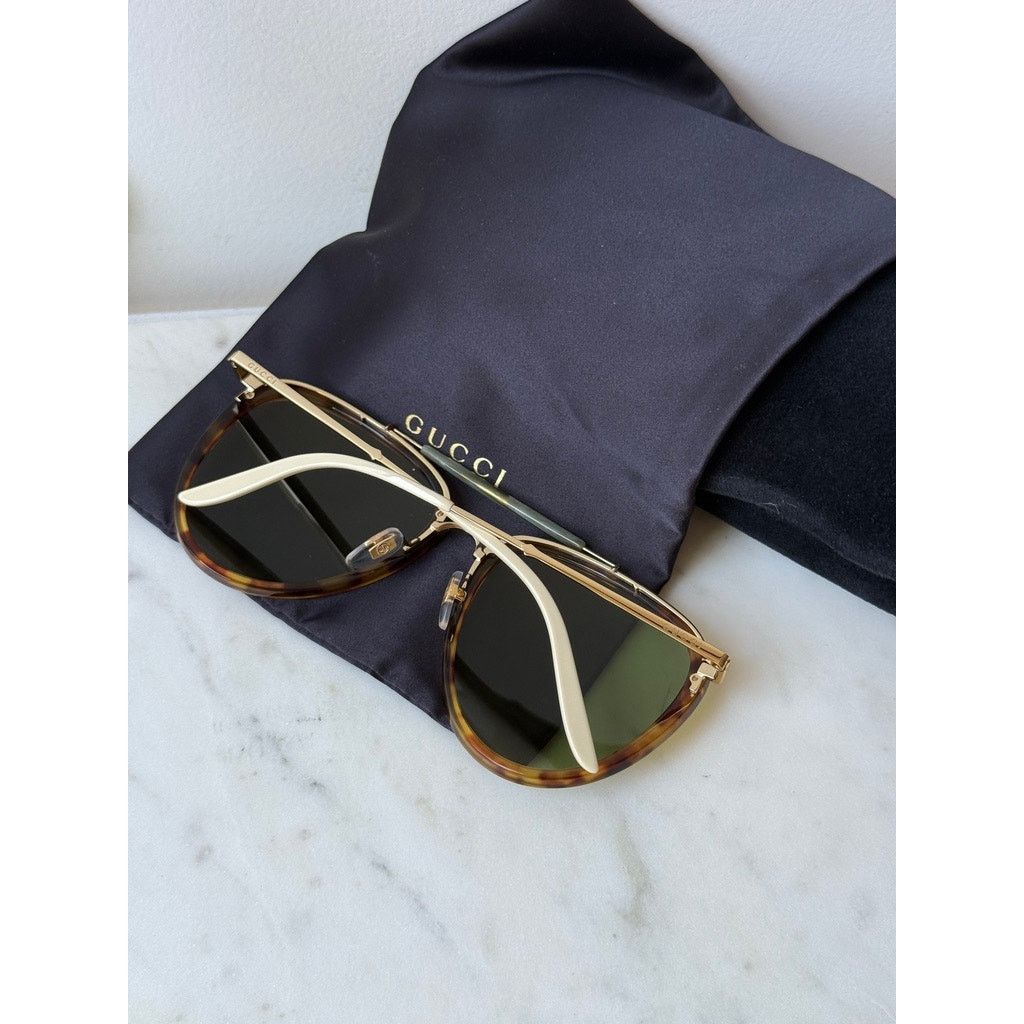 Gucci NEW Gucci GG0672S Havana Brown Green Lens Aviator Sunglasses Size ONE SIZE - 3 Thumbnail