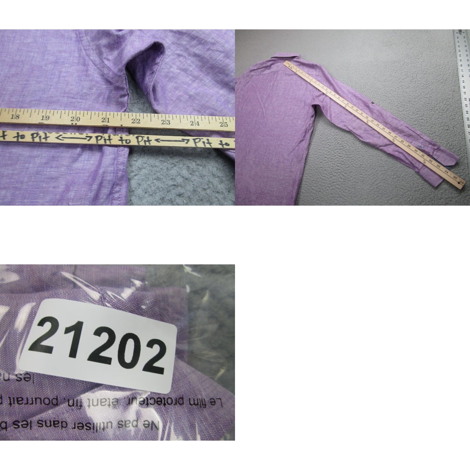 Ted Baker Ted Baker Shirt Mens XL Purple Linen Cotton Button Down Long Sleeve Printed Trim Size US L / EU 52-54 / 3 - 8 Thumbnail