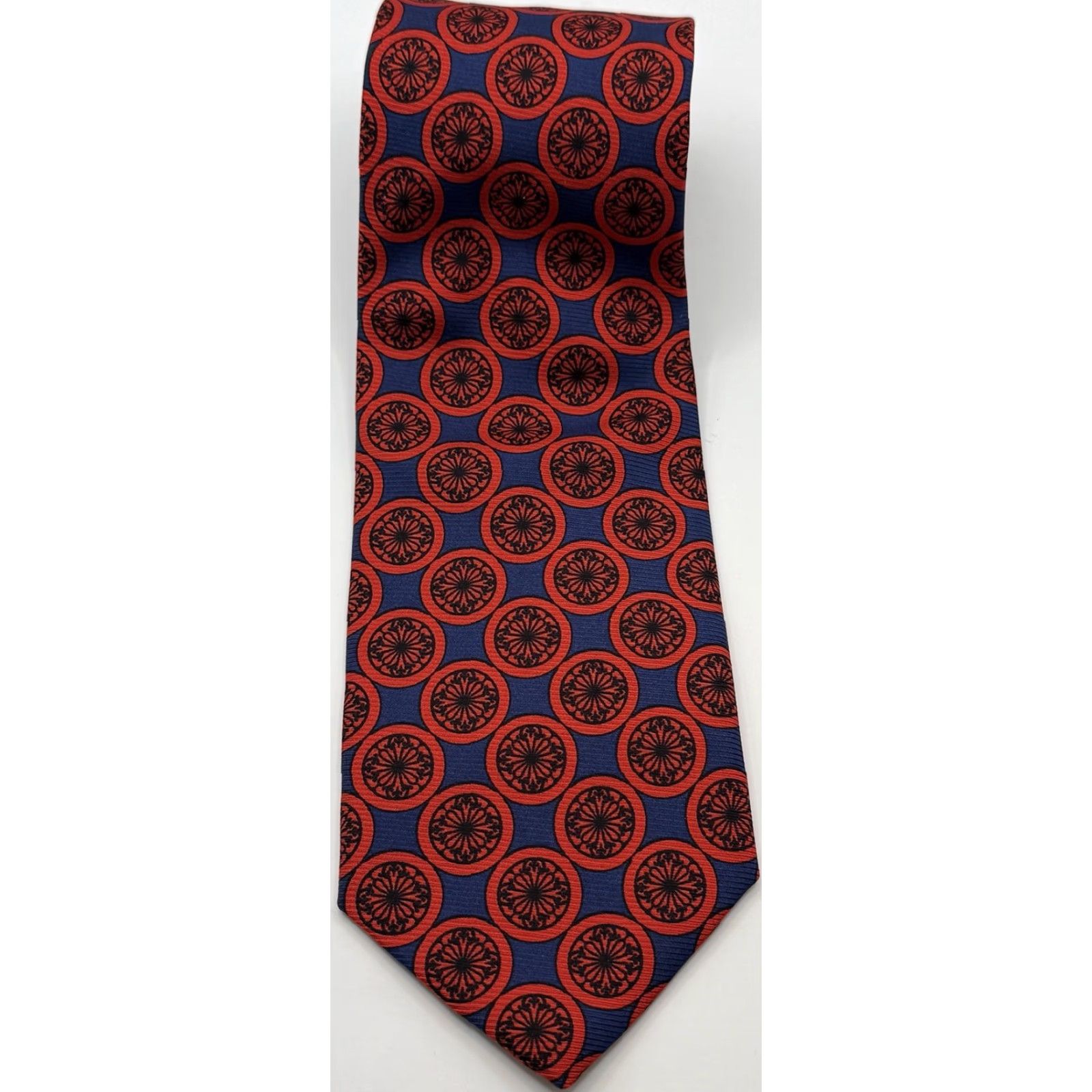 Vintage Ben Silver Tie Red Blue Medallion Geometric Stylish Elegance Luxury Size ONE SIZE - 2 Thumbnail