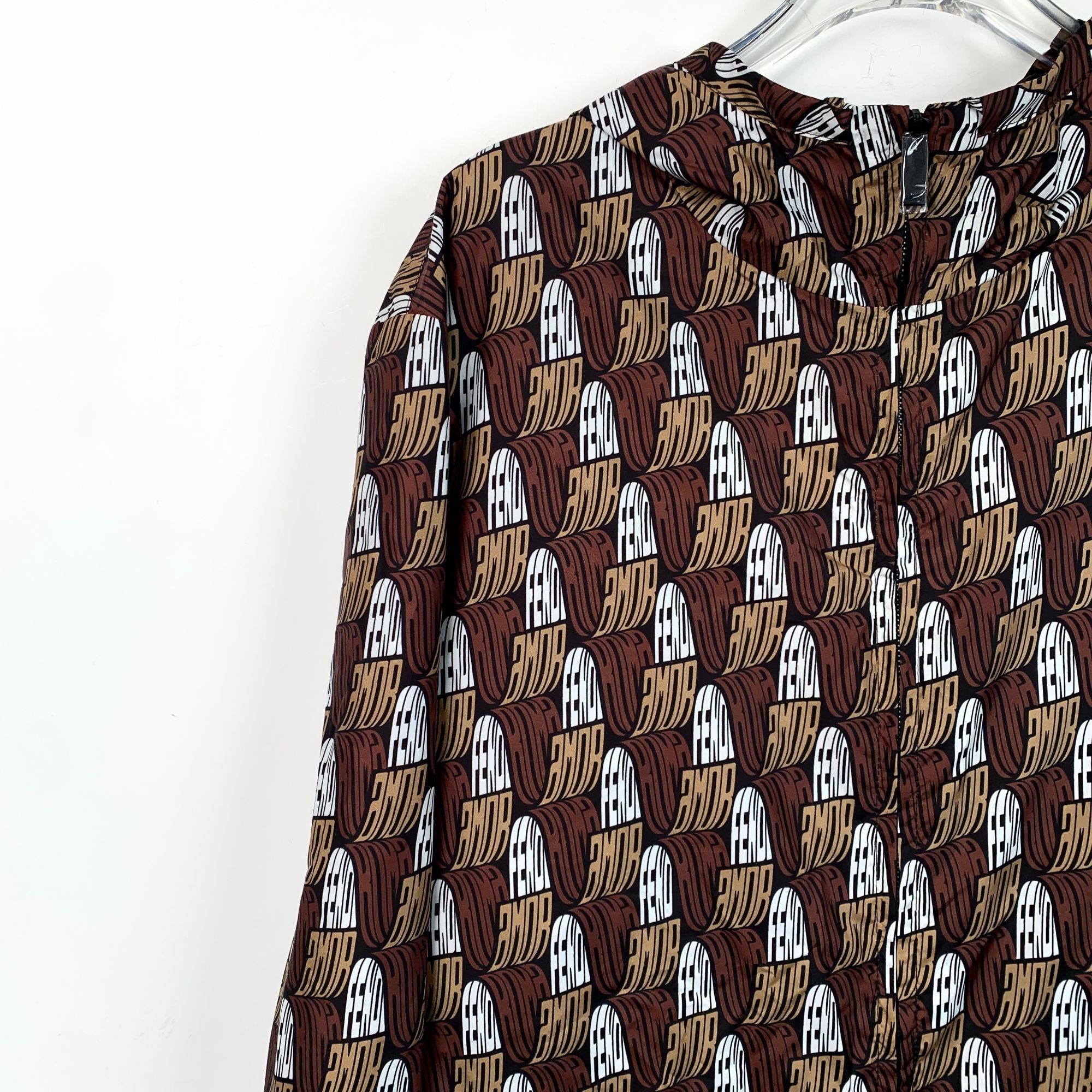 Fendi Fendi Roma Brown Full Logo Print Hooded Jacket 46/S Zipper C Size S / US 4 / IT 40 - 8 Thumbnail