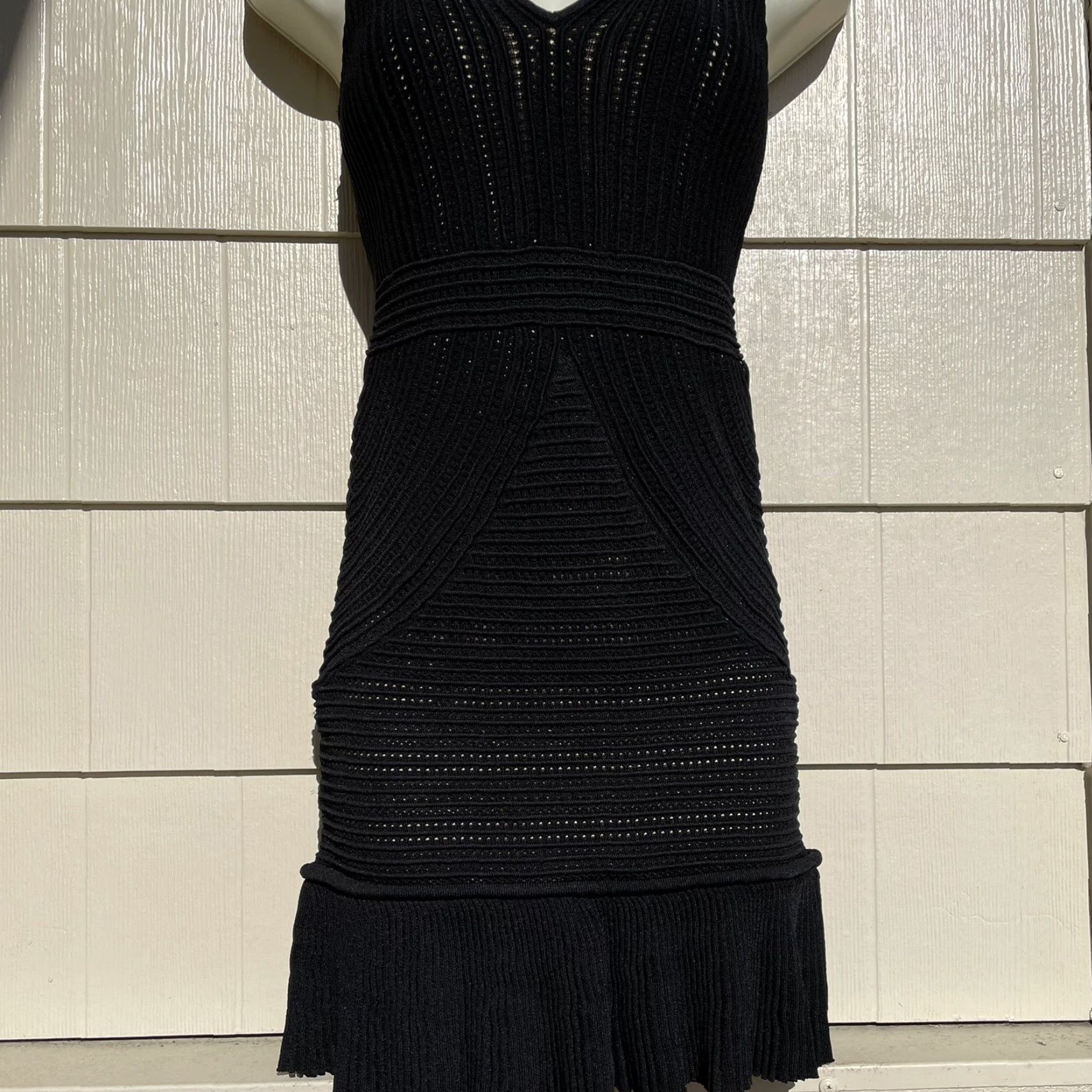 Ronny Kobo Ronny Kobo Jodi Pointelle Sleeveless Mini Cocktail Dress Black S Women's Dress Short V-Neck, Bodycon, Party/Cocktail, Solid, Knit, Dry Clean Only Size S / US 4 / IT 40 - 5 Thumbnail