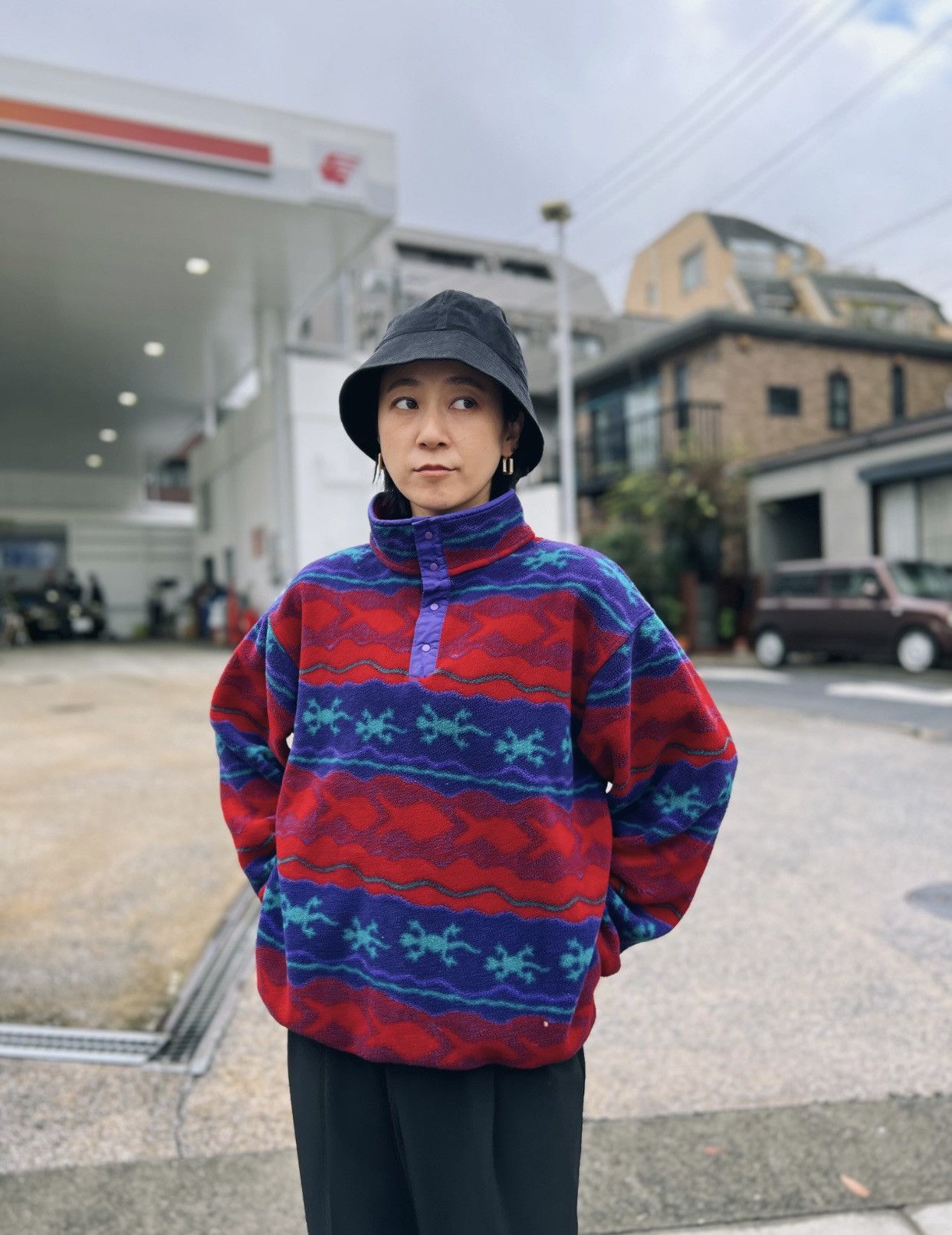 L.L. Bean × Patagonia Vintage L.L. Bean Red Multi Fleece Half Button Size US M / EU 48-50 / 2 - 1 Thumbnail